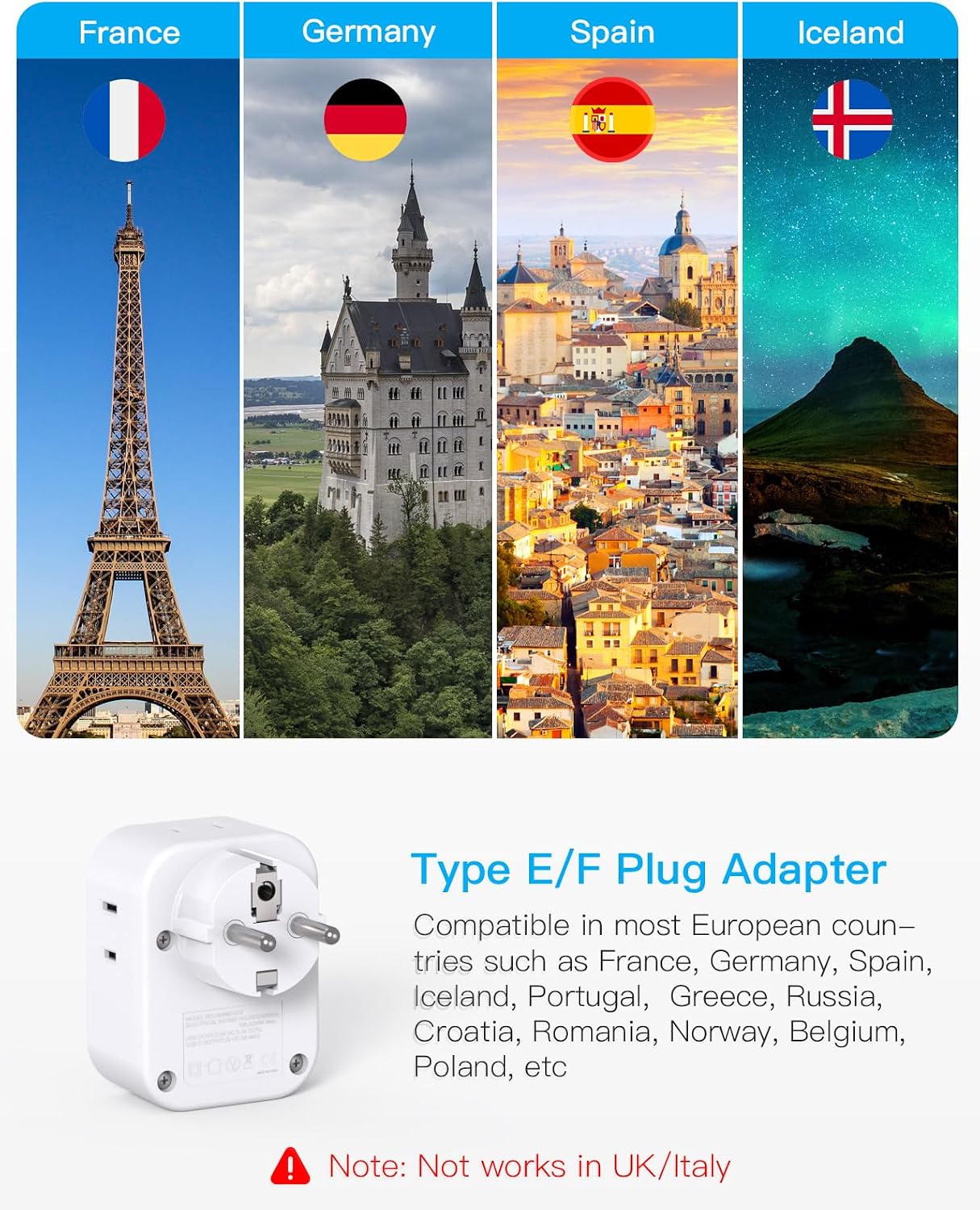 Thumbnail 1 de HANYCONY HN4WJC2 Type E/F Travel Adapter 2-Pack, 4 Outlets, 4 USB Ports