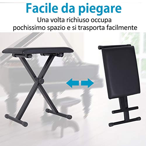Detalle de HOMCOM Panca per Pianoforte imbottita regolabile Nero 39x29x47 cm
