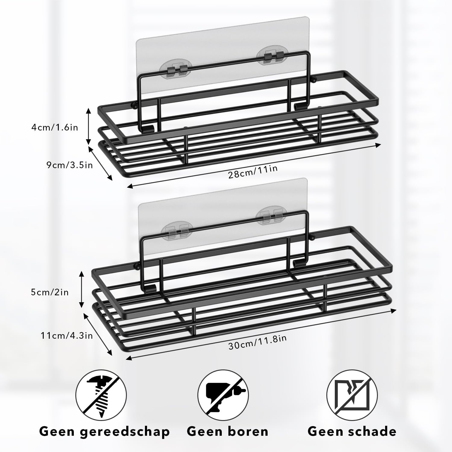 Detalle 2 de Saffruff Duschablage Ohne Bohren – 2er-Set Edelstahl-Duschregal schwarz