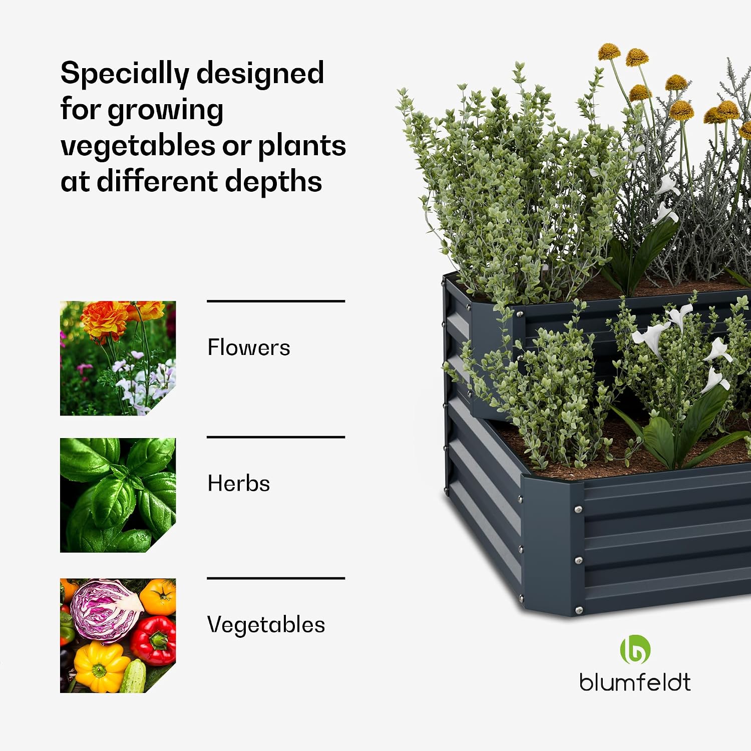 Detalle 2 de blumfeldt High Grow Two-Level Raised Garden Bed, 405 L, Galvalume Steel, 120 x 90 x 50 cm