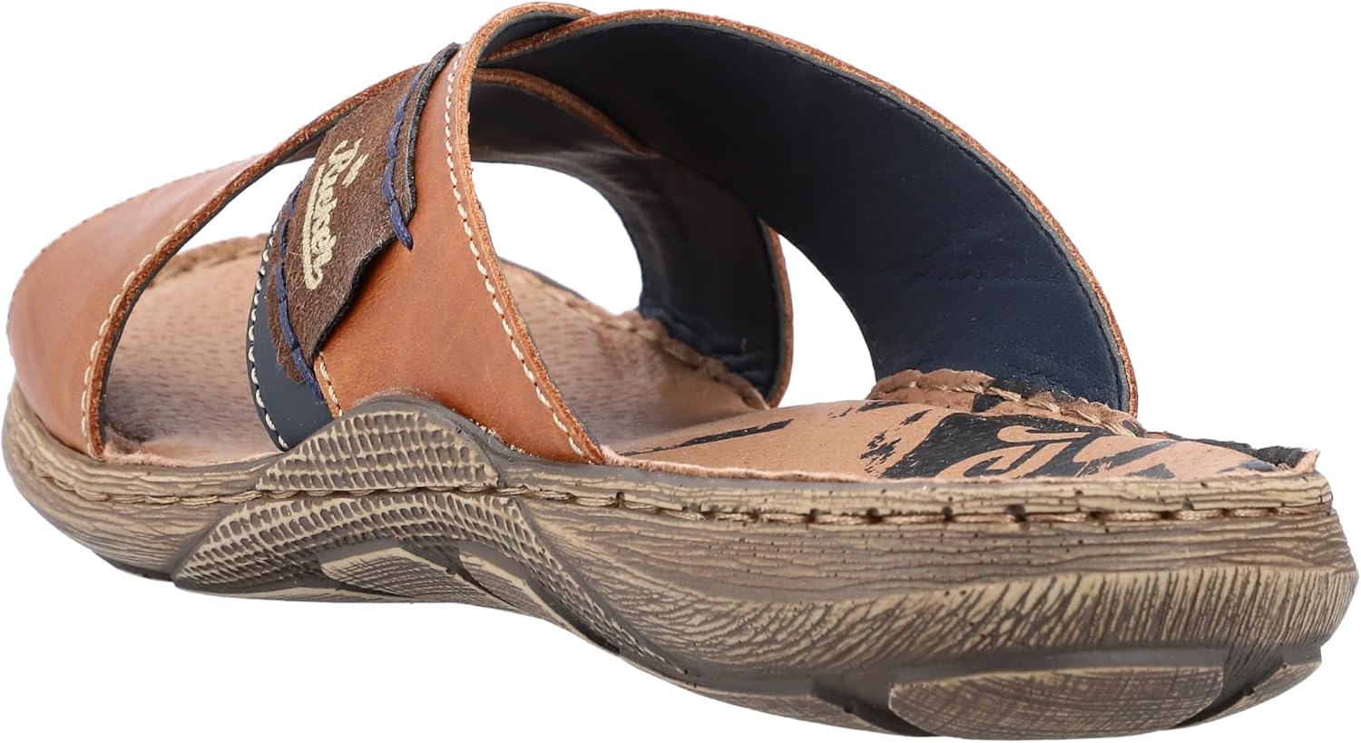 Detalle de Rieker 22099 Herren Pantoletten – Leder Pantoletten mit Stitchdown-Verarbeitung