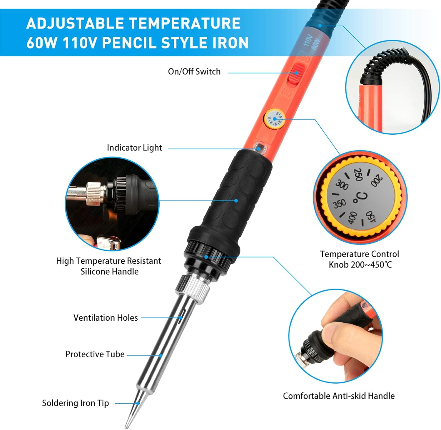 Thumbnail 1 de Q-MING 791300515966 60W Soldering Iron Kit, Adjustable Temperature, Ceramic Core