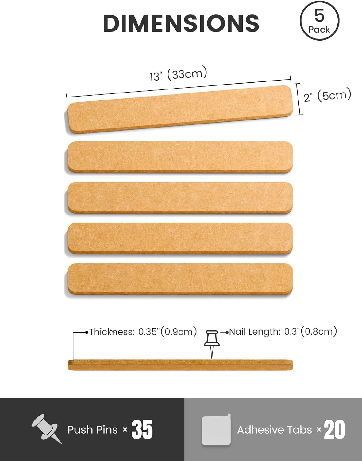 Detalle de Fluxynara Cork Board Alternative Felt Strip Board 5-Pack (33 x 5 cm) in Sunset Yellow