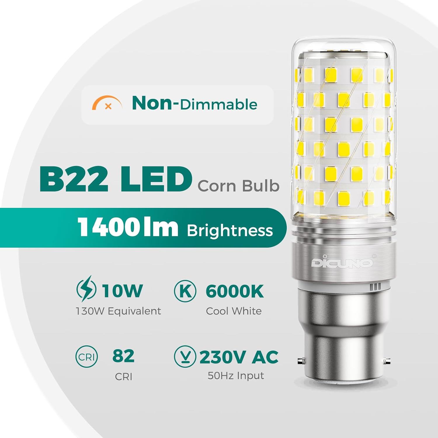 Detalle de DiCUNO B22 LED Bulb 10W Cool White 6000K