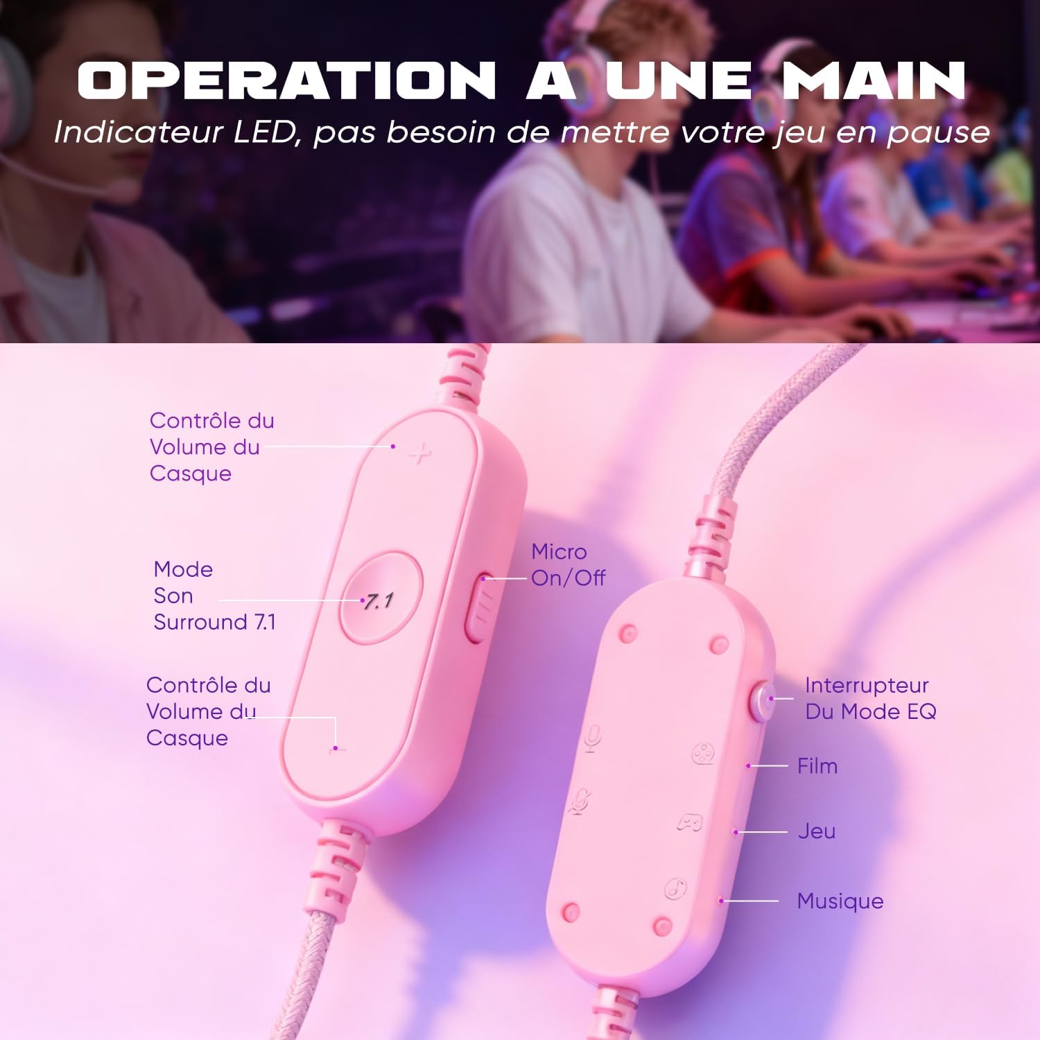 Thumbnail 4 de FIFINE H6 Casque gamer PC/PS4/PS5 avec micro amovible, son surround 7.1 USB et 3 modes EQ