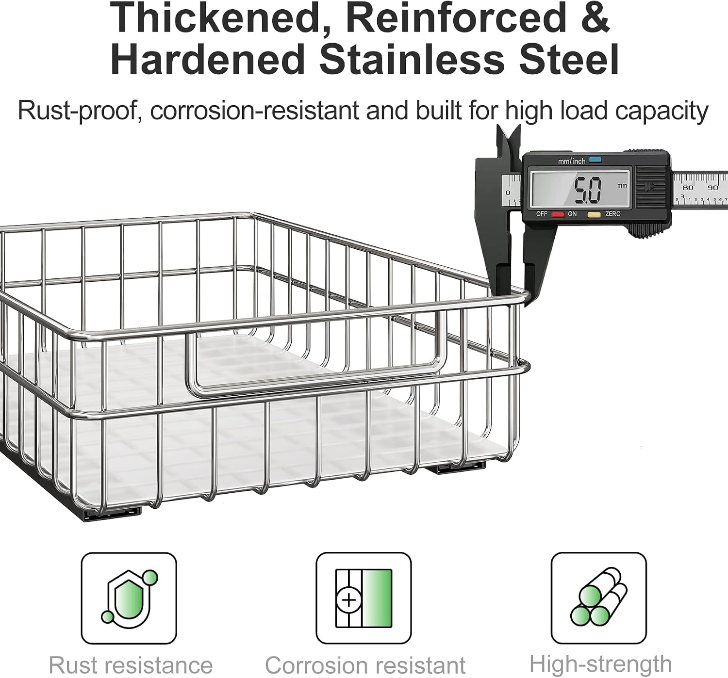 Detalle de Kitstorack Pull Out Cabinet Organizer (Stainless Steel) — Slide-Out Drawer 4-Pack with Full-Extension Slides