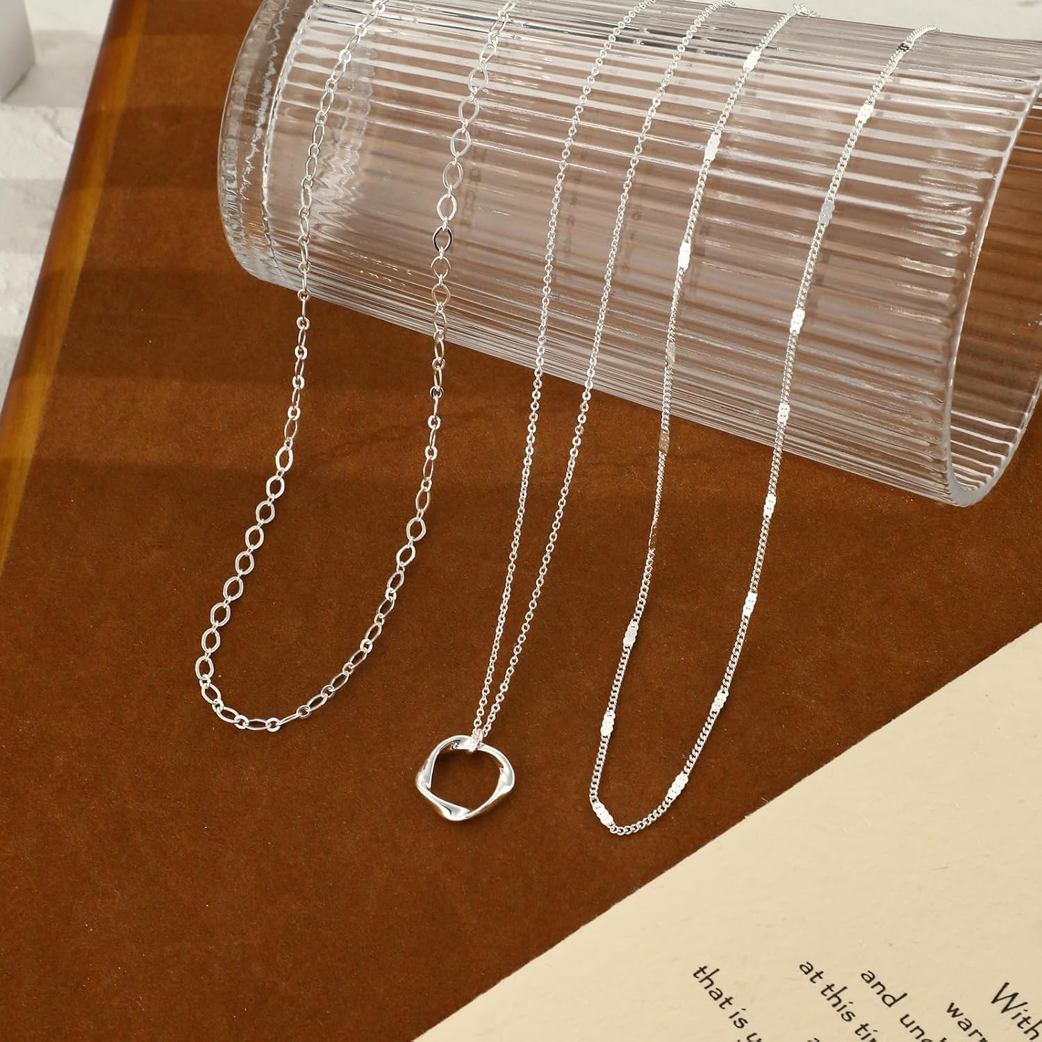 Detalle de Meteorstarry Halsreif Damen Silber 925 Sterling – 3er Layering Set mit Anhängern