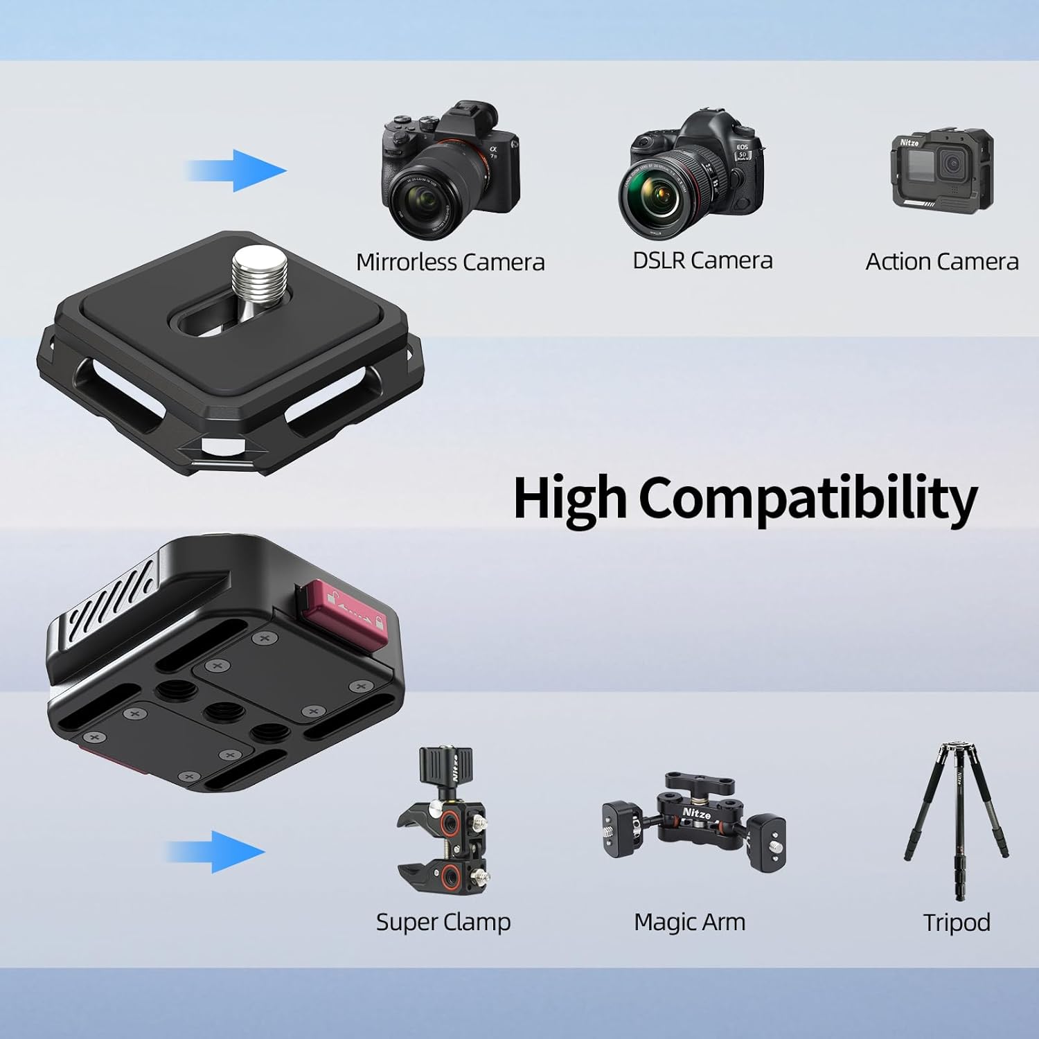 Thumbnail 6 de Nitze N51-A1 Kamera Schnellwechselplatte mit Arca QR-Platte – 10 kg Traglast, 1/4" Gewinde, für DSLR/Spiegellose + Rig