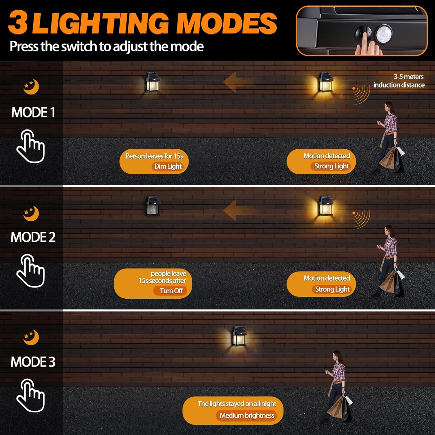 Thumbnail 4 de Blakapoo 2 Pack Solar Wall Lights Outdoor: Motion Sensor, IP65 Waterproof, Warm White