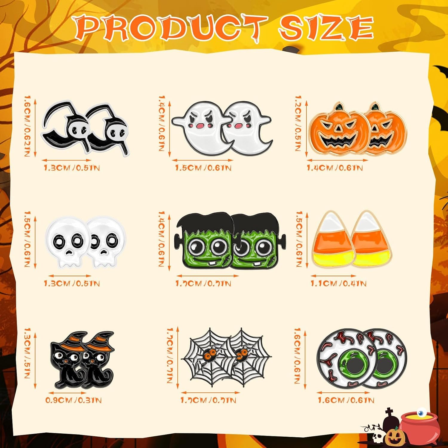 Detalle 2 de AUGSUN Halloween Stud Earrings, 9 Pairs