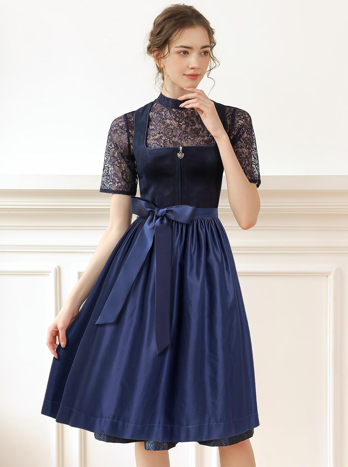 Detalle de EIISSION Dirndl Damen midi Lang – 3-teiliges Trachtenset in Blau