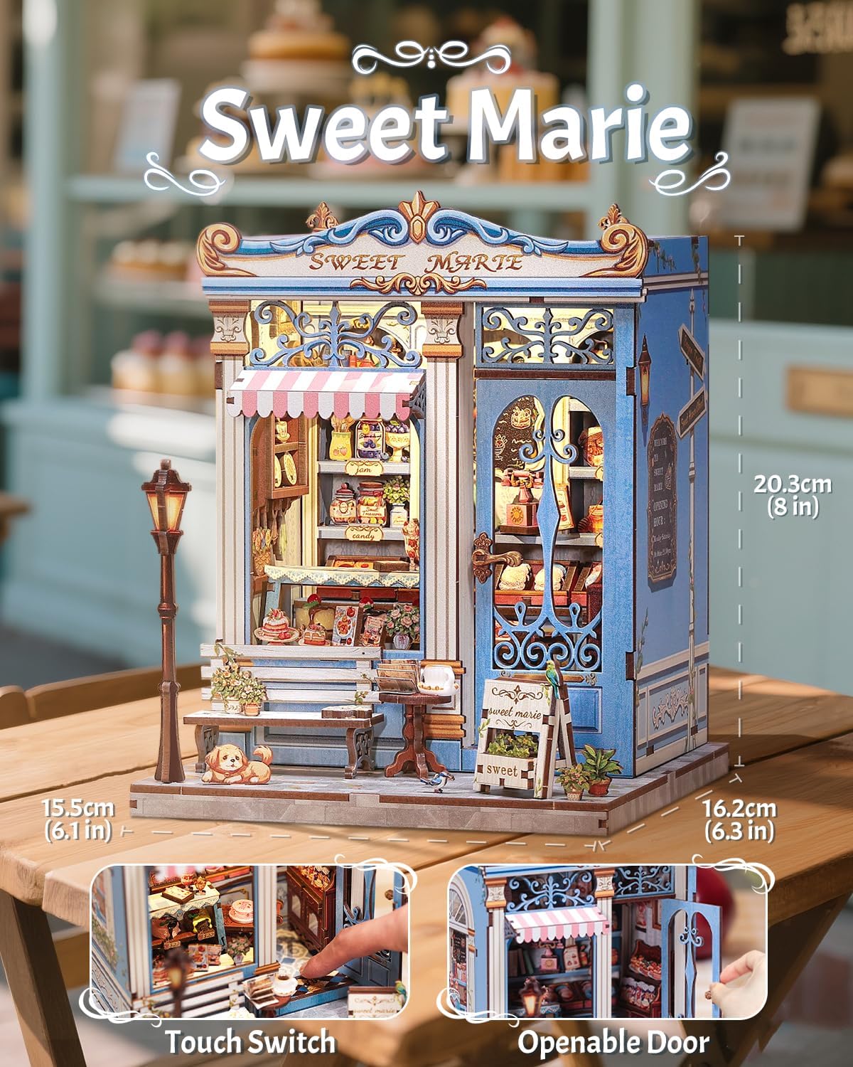 Thumbnail 1 de CUTEBEE Book Nook Kit for Adults – Sweet Marie Miniature Blue Candy Shop with LED Light