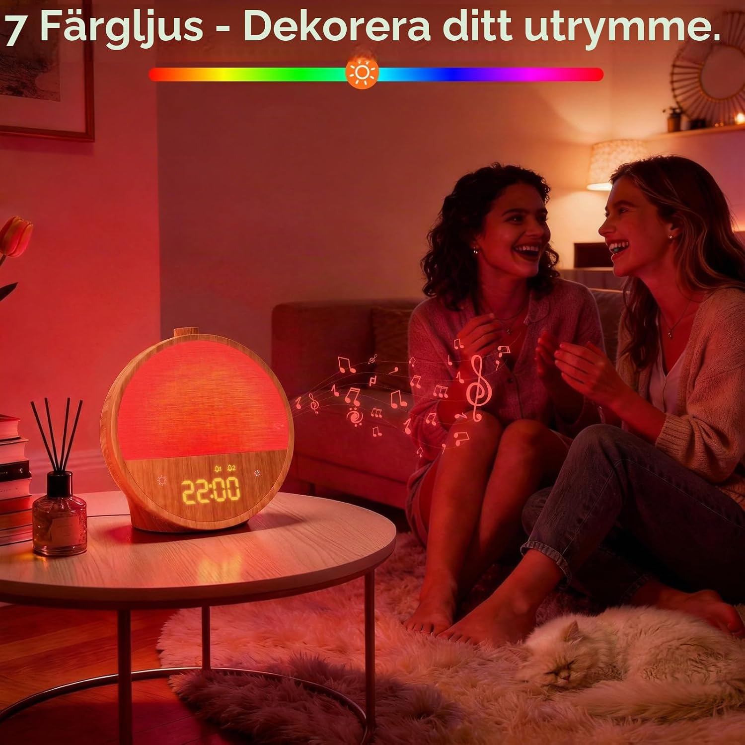 Detalle 2 de blonbar dagsljusväckarklocka med soluppgång, dubbelalarm och RGB-ljus