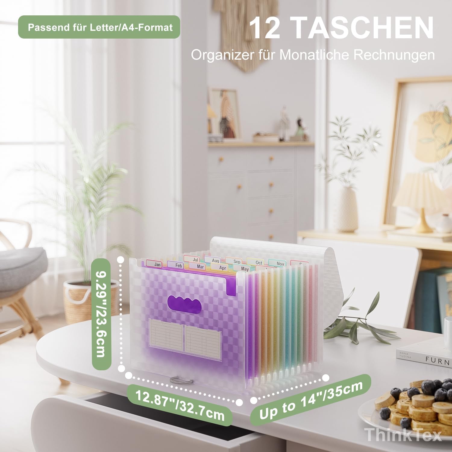 Detalle de ThinkTex Accordian Aktenordner mit 12 Fächern (erweiterbar) für A4 – orange