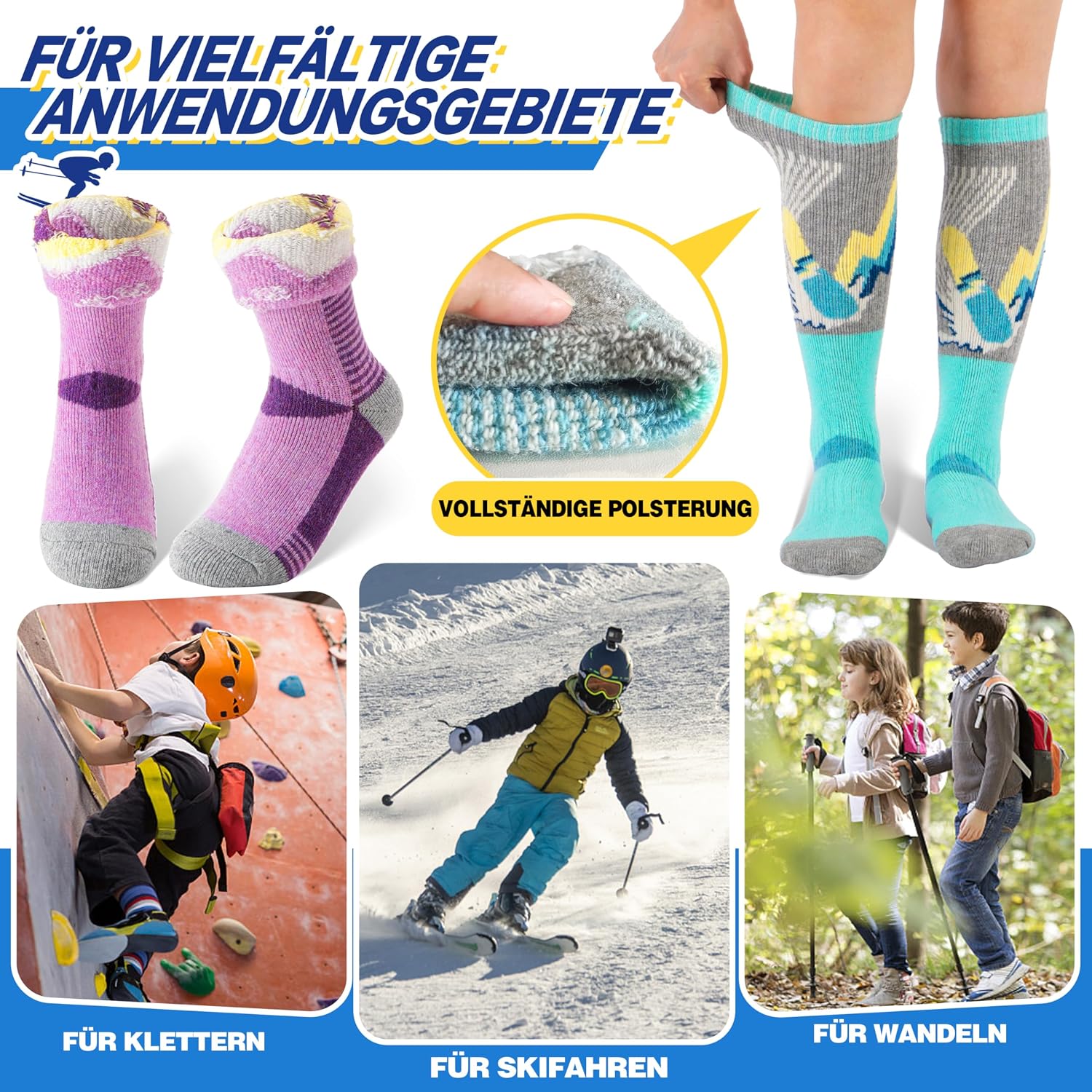 Thumbnail 5 de ANTsANG Kinder Merino Skisocken 3 Paar