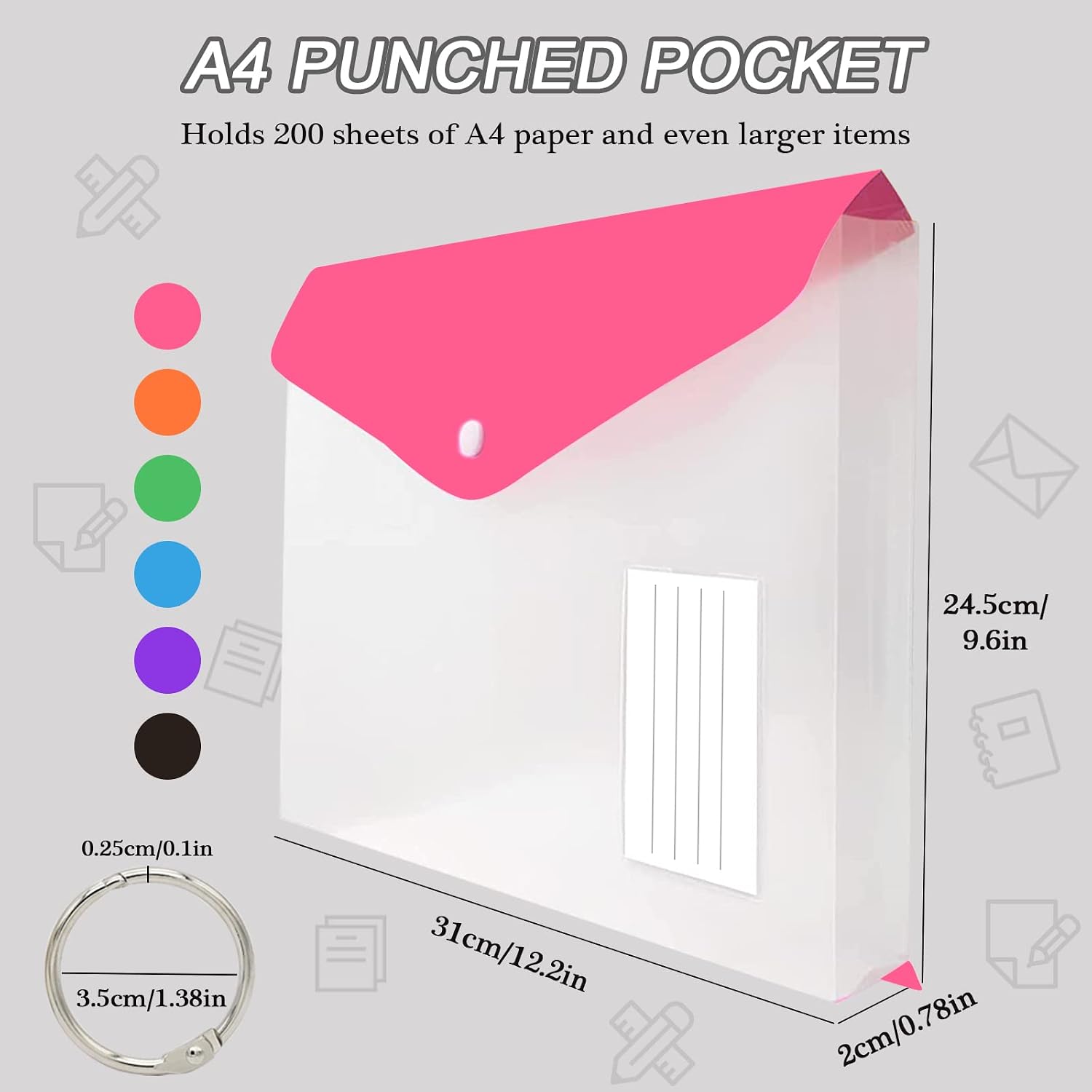 Detalle de A4 Plastic Wallets Folders – 12Pcs Punched Pockets, Popper Wallets with Pocket for Home, Office and School