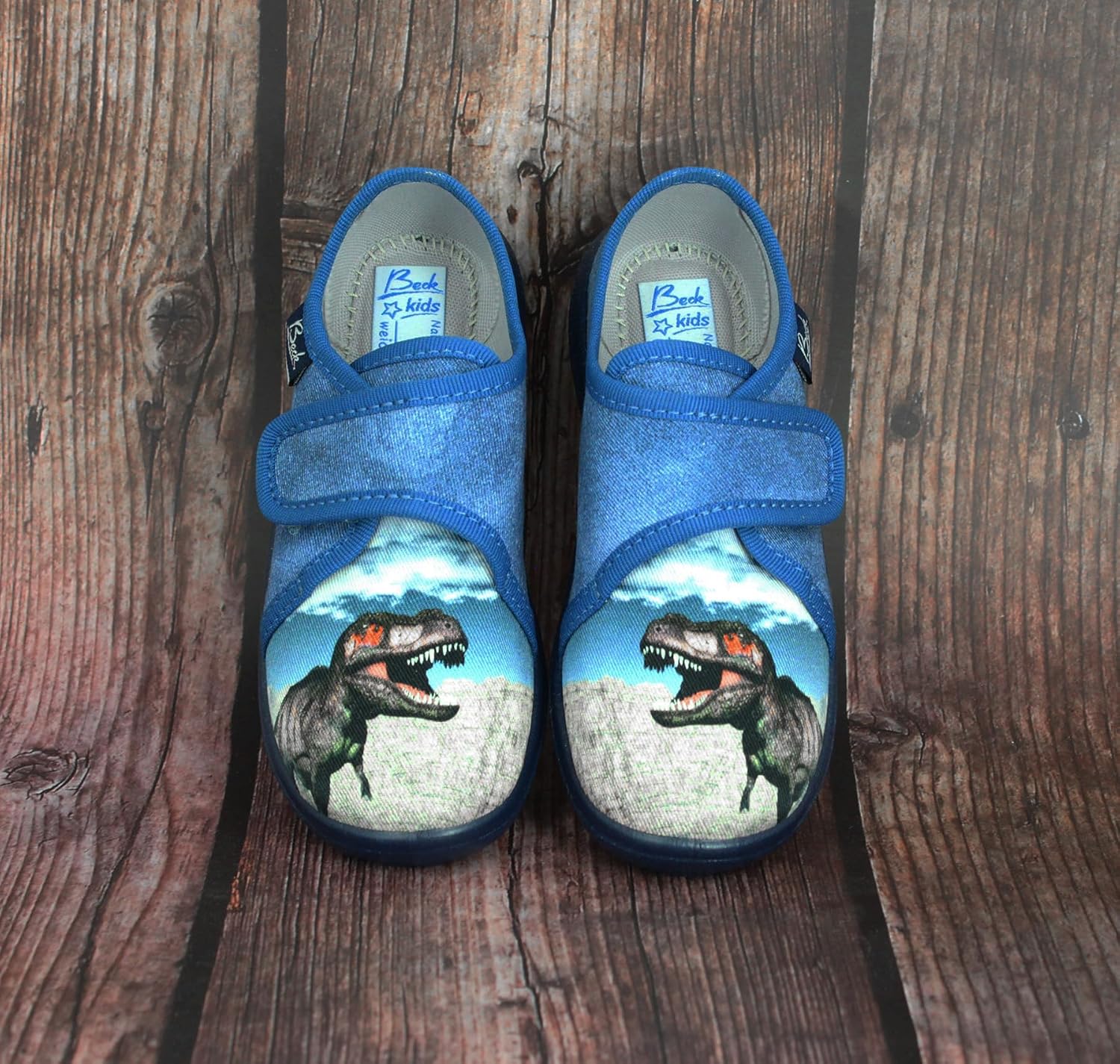 Detalle de Beck Jungen 3085 Hausschuh – Dino-Design, atmungsaktiv, rutschhemmend