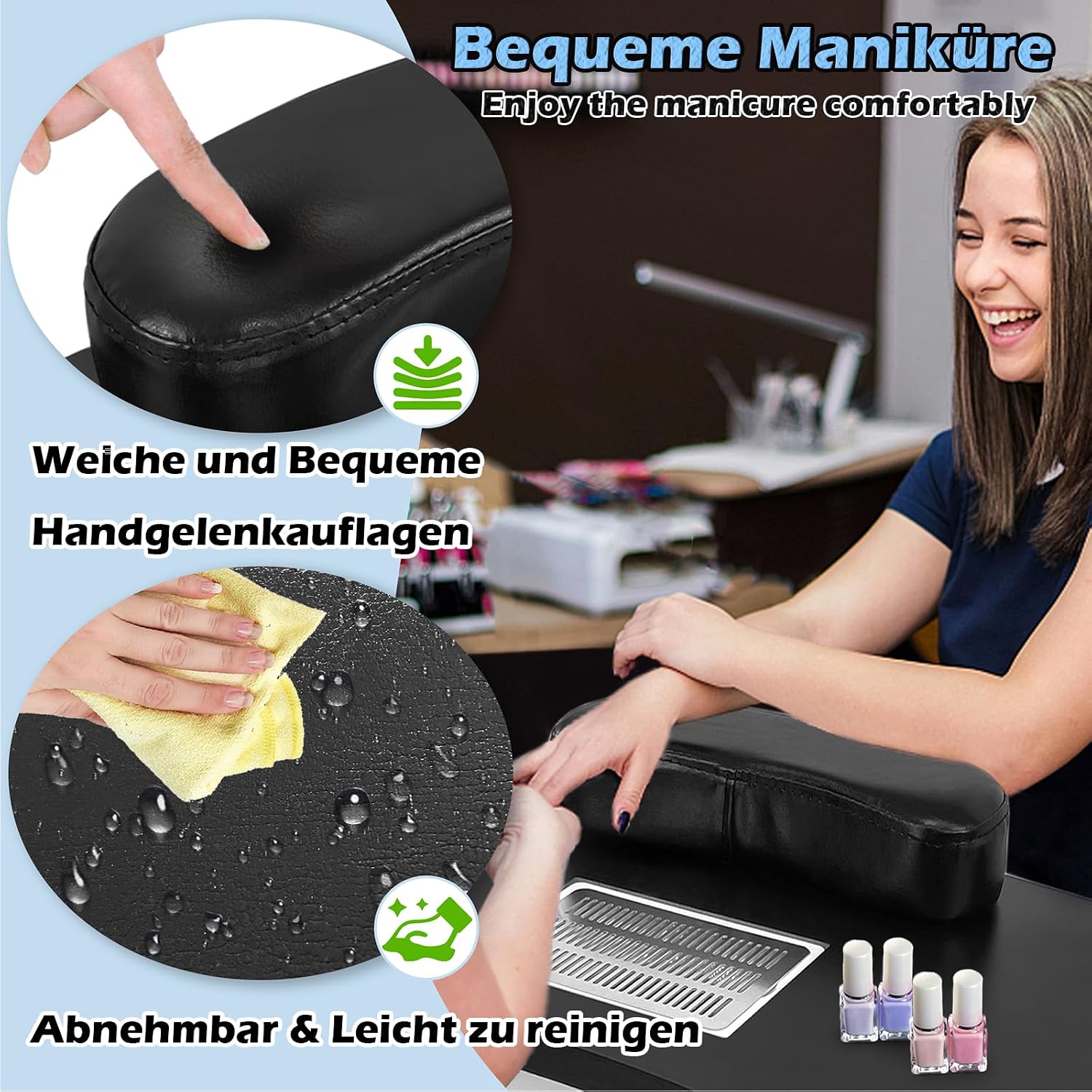 Detalle de LZQ opvouwbare manicuretafel met stofafzuiging, lade en vergrendelbare wielen