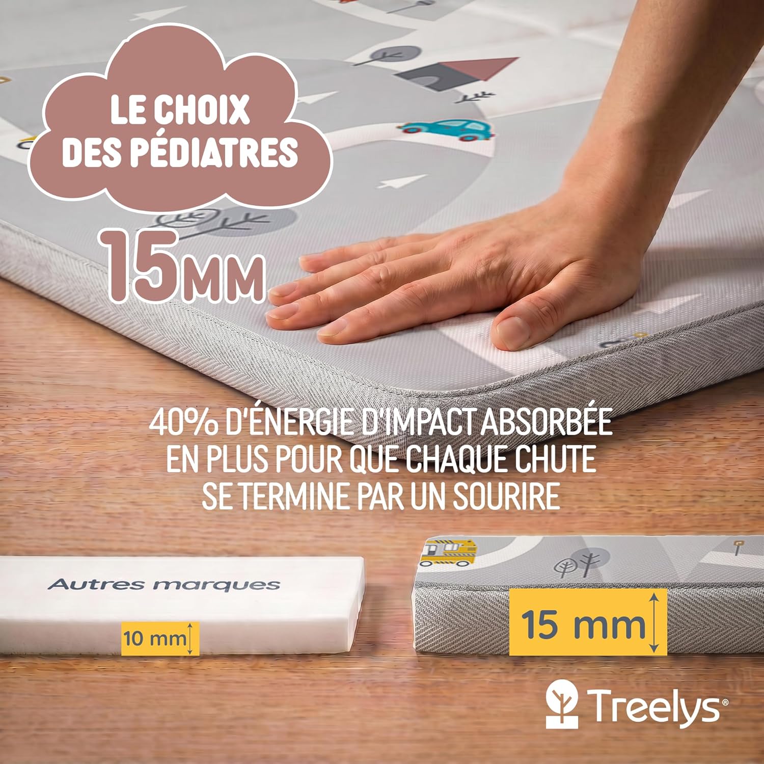 Detalle de Treelys Quiet Town — Tapis d'éveil et de jeux pliable 150x200 cm, réversible et certifié EN71