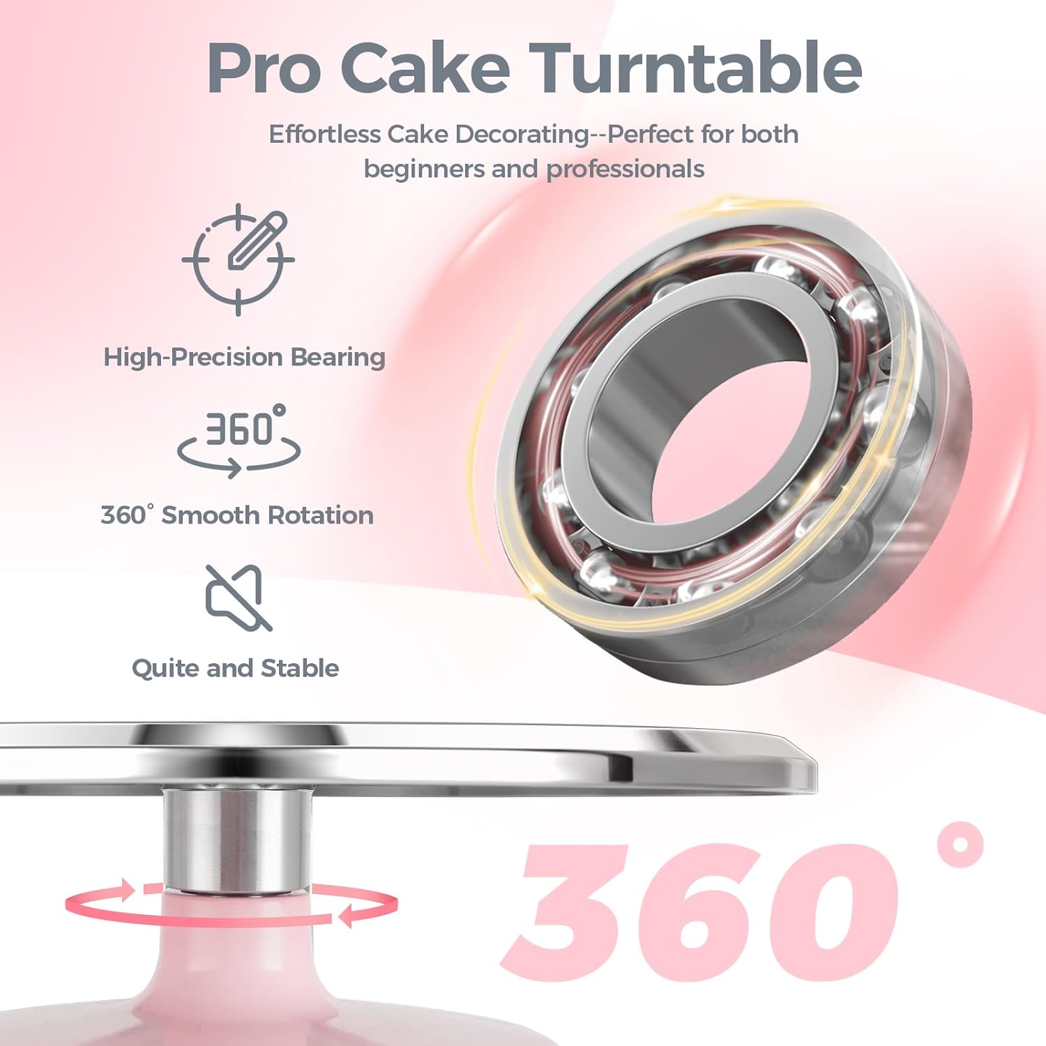 Thumbnail 3 de Ohuhu 12 Inch Aluminium Alloy Cake Turntable with 2 Icing Spatulas & 3 Icing Smoothers