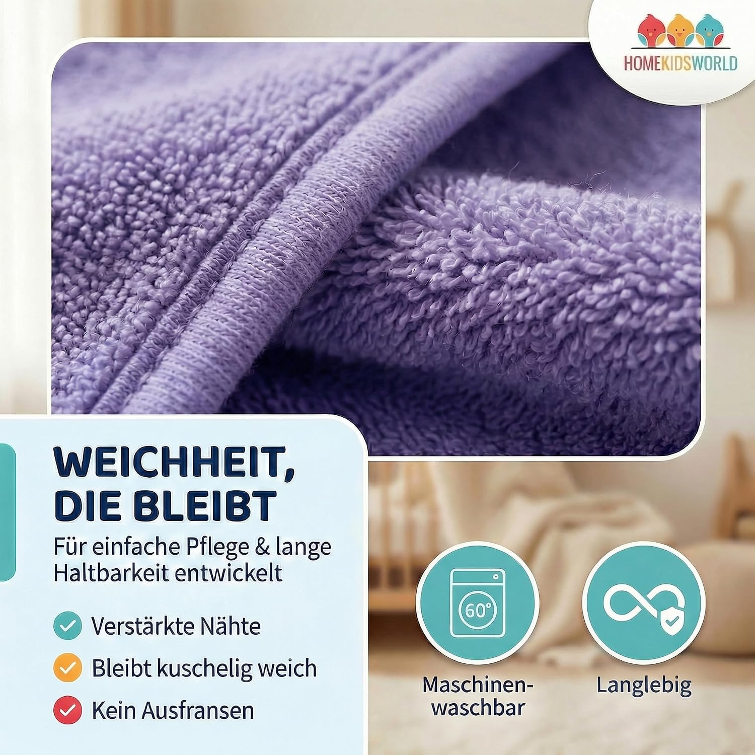 Detalle 2 de Home Kids World Kapuzenhandtuch Baby 100x100 cm (beige) – Weiches Handtuch mit Kapuze in Geschenkbox