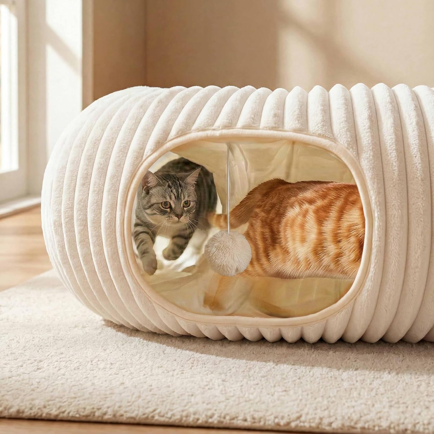 Thumbnail 1 de MOYMO MOY-CT-strp-white-15-m Cat Tunnel Bed with 40 Toys, White