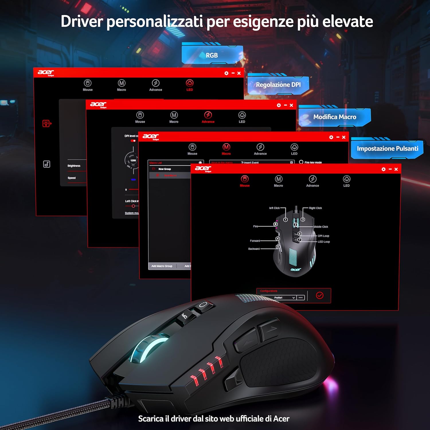 Thumbnail 4 de Acer Mouse Gaming cablato 12800 DPI, 8 pulsanti