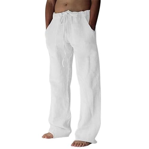 Detalle de Litthing Pantalones de Lino para Hombre: Jogging de Verano 95% Algodón 5% Lino con Cordón y Bolsillos