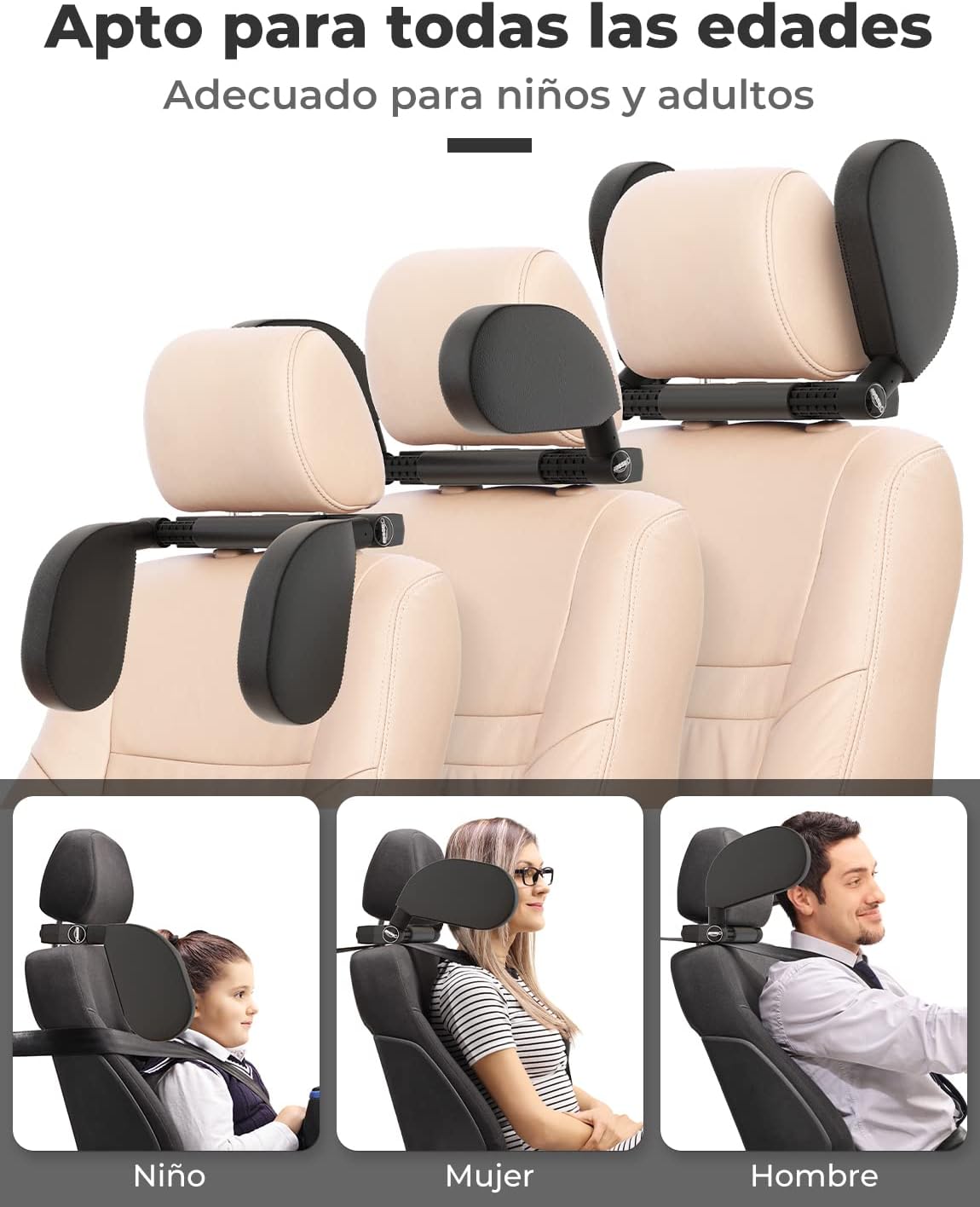 Detalle 1 de Oasser Reposacabezas coche 180° ajustable