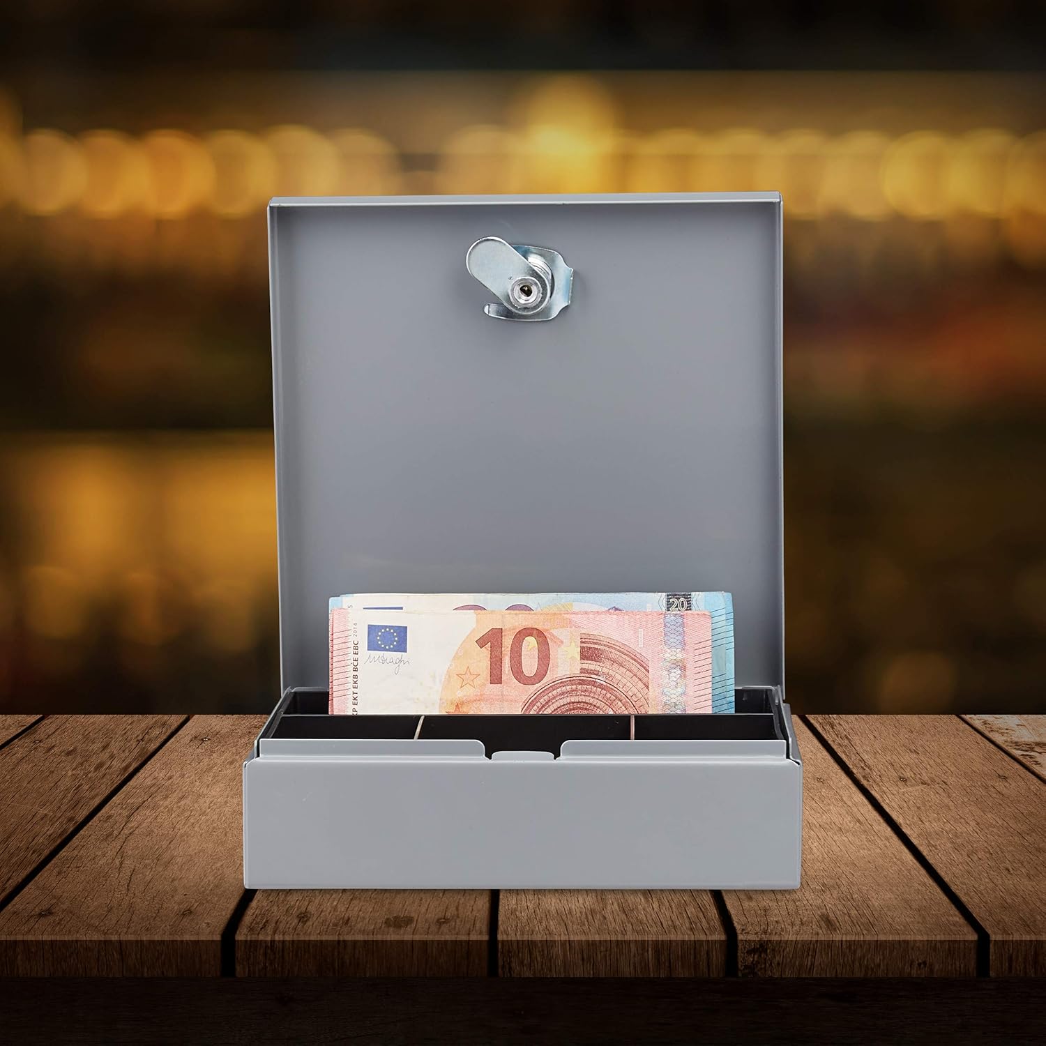 Detalle 2 de Relaxdays caisse à monnaie verrouillable gris