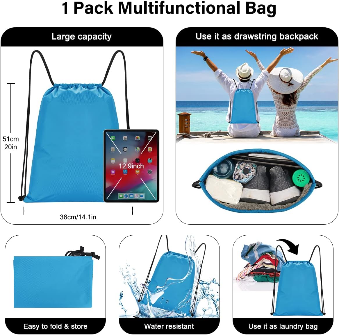 Detalle de RYACO Koffer-Organizer 7-teiliges Packwürfel-Set – wasserdichter Rucksack, Blau