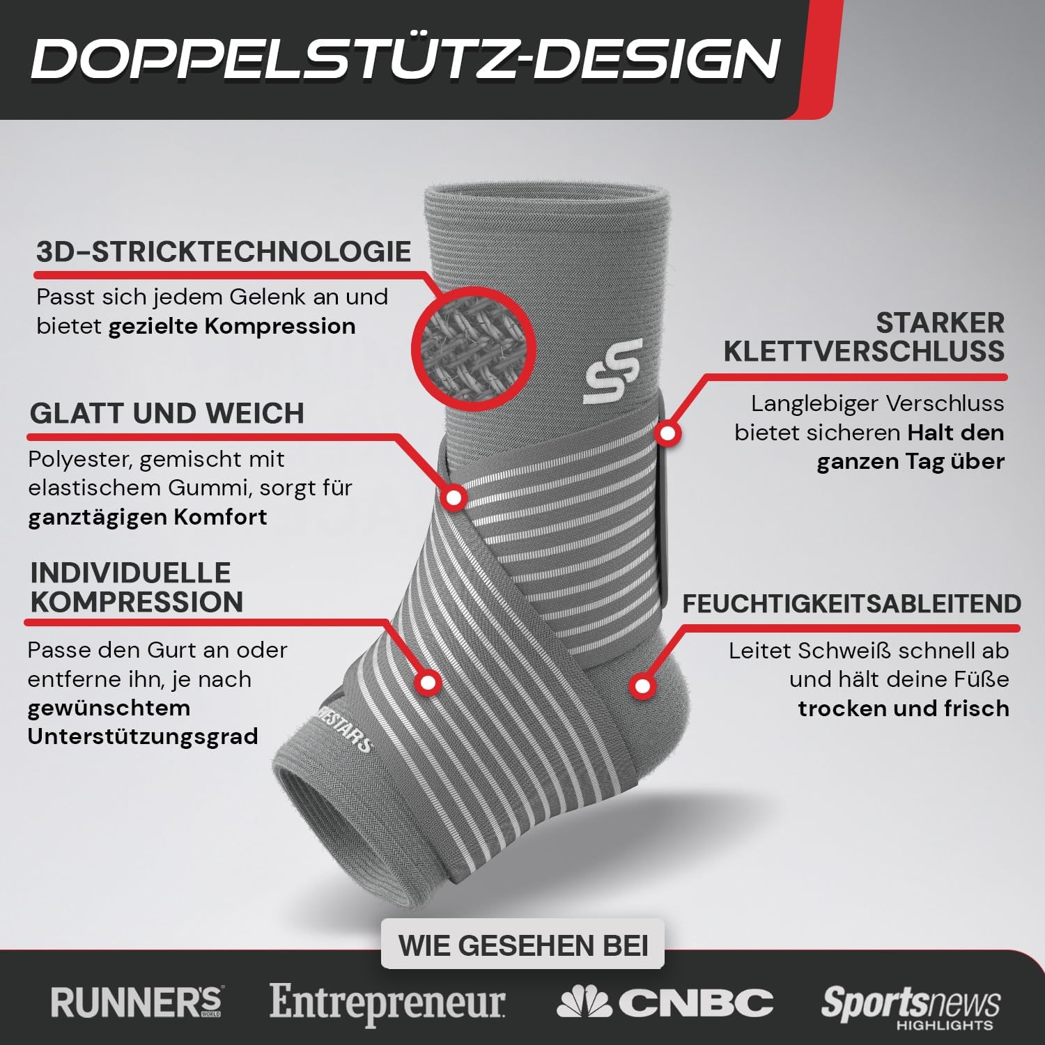 Detalle de Sleeve Stars Sprunggelenkbandage – verstellbare Knöchelbandage gegen Plantarfasziitis, Achillessehnenentzündung und Fußbeschwerden