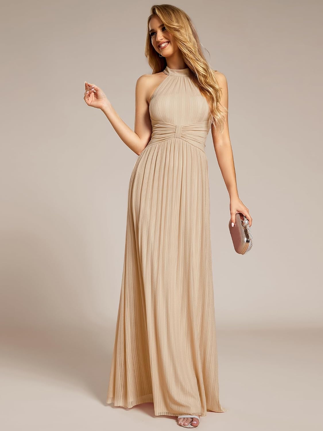 Detalle de Ever-Pretty Women's Halter Maxi Formal Dress with Stretch Glitter Fabric