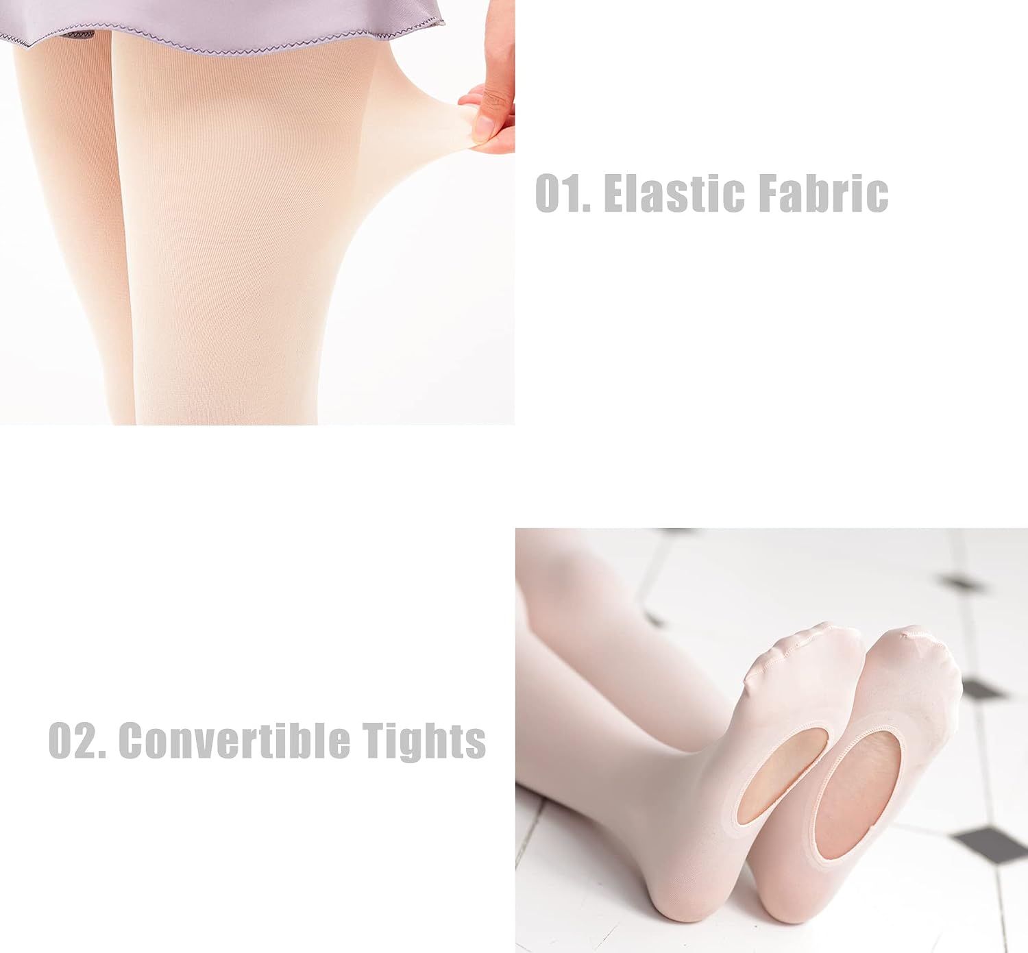 Detalle 2 de MdnMd Girls’ Women’s Ballet Tights (Ultra-Soft, Convertible) — Transition Dance Leggings