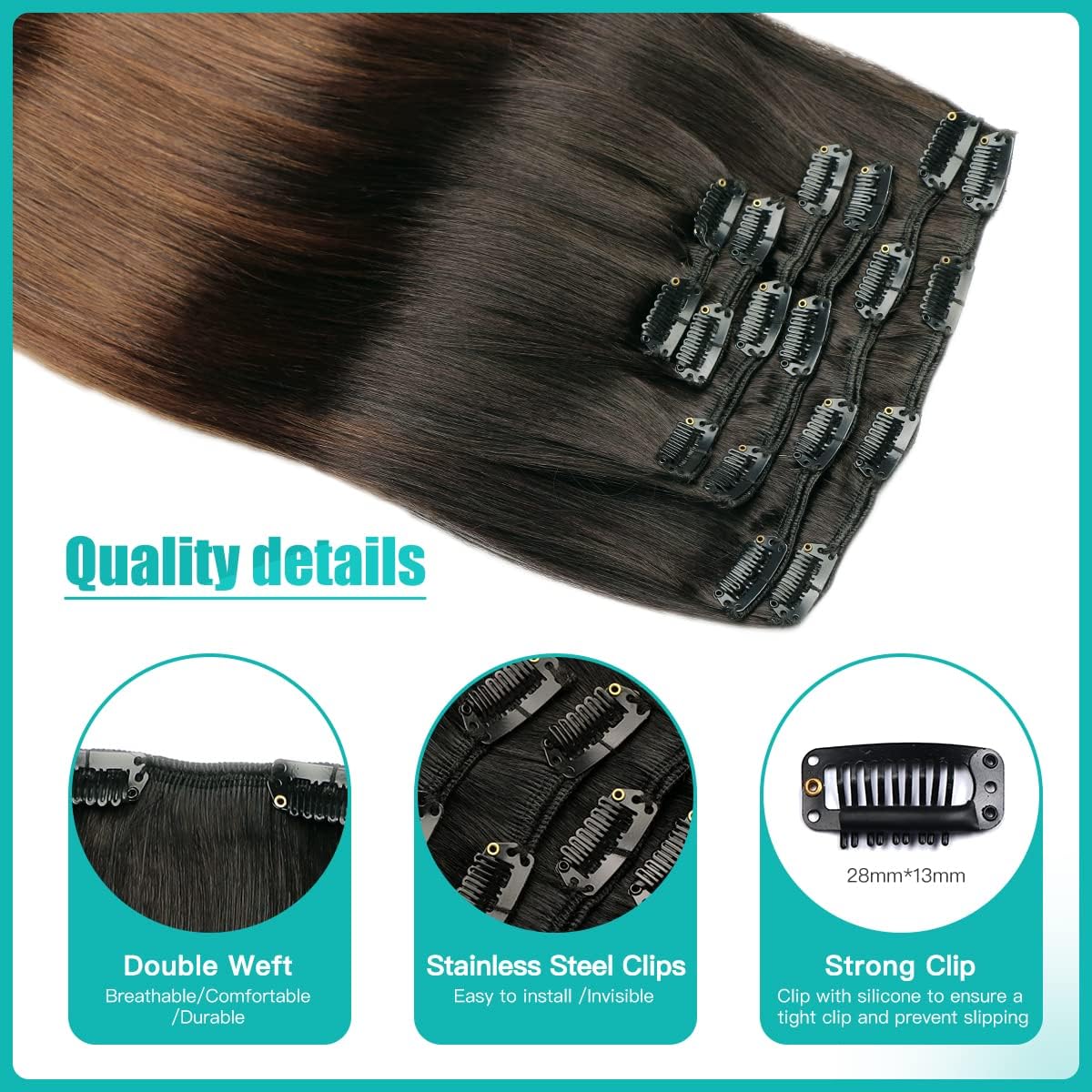 Detalle 2 de SURNEL Extensiones de Pelo Natural C#1BT4 35cm, 6 Piezas 💇♀