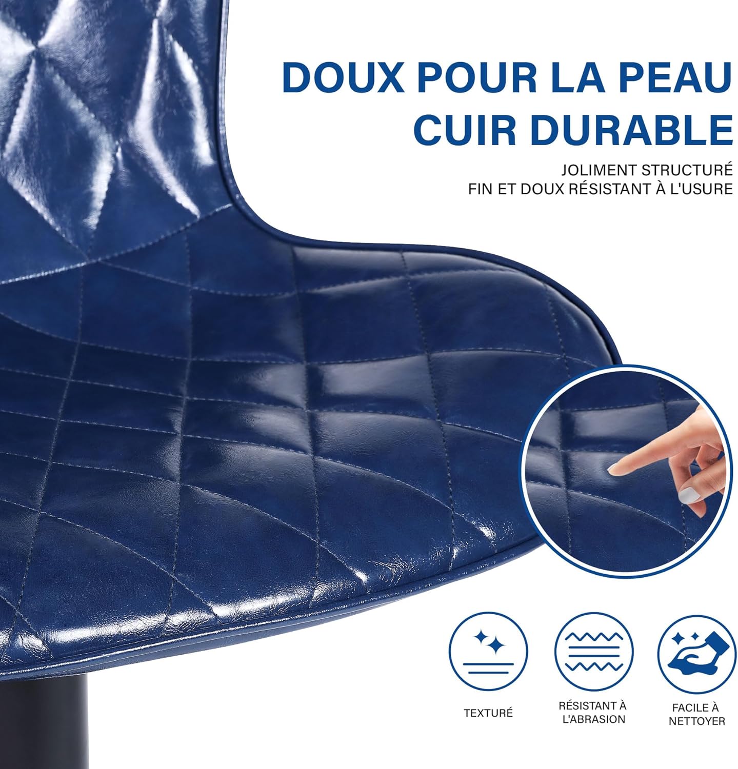 Detalle de Youhauchair Tabouret Bar Lot de 2 en Cuir Imperméable – Hauteur Réglable, Pivotants, Dossier et Repose-Pieds, Bleu