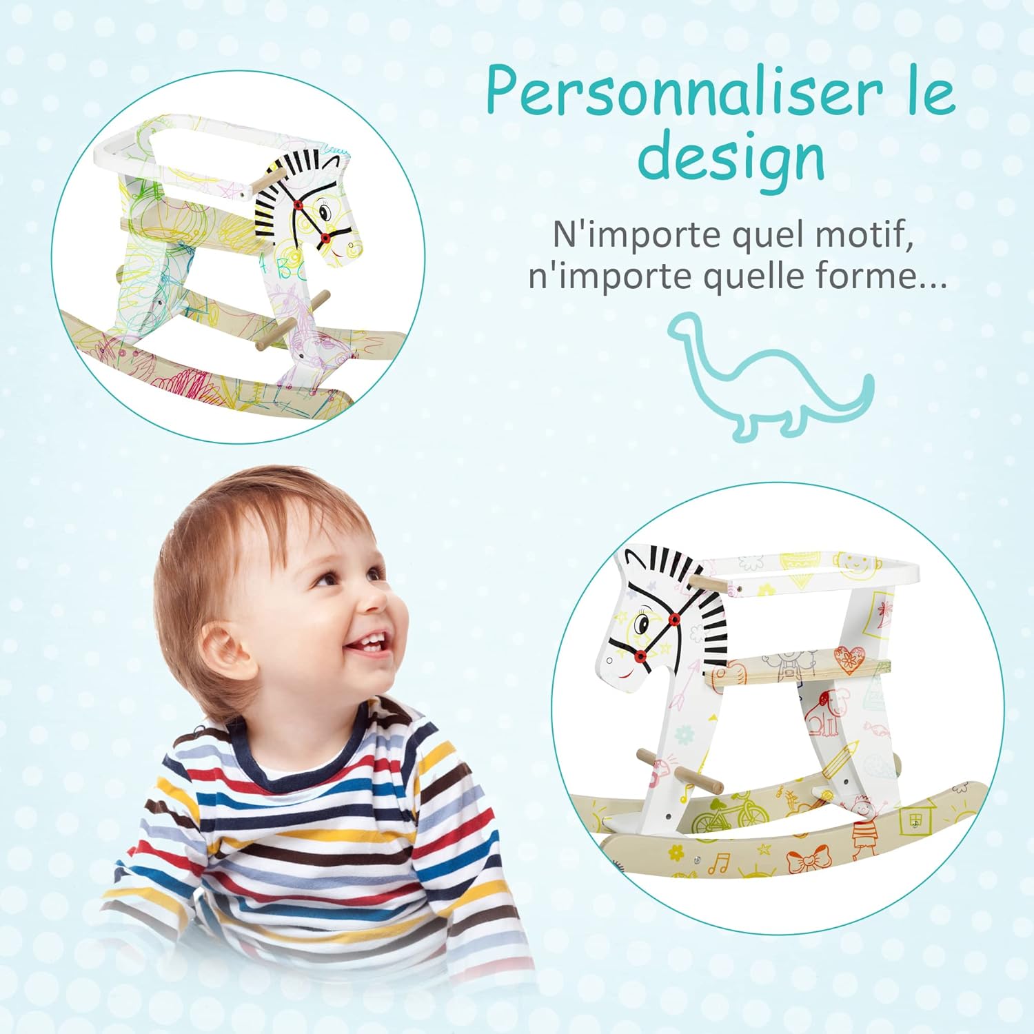 Thumbnail 2 de HOMCOM Cheval à Bascule Zebra en bois avec poignées, repose-pieds et anneau de sécurité