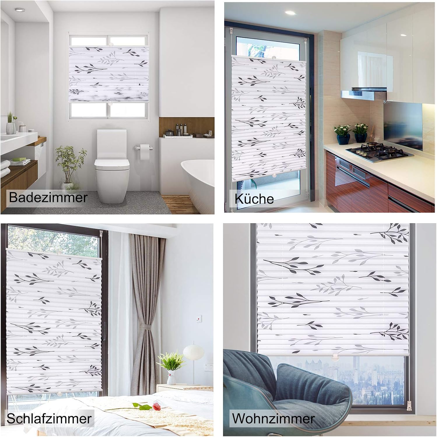 Thumbnail 4 de WOLTU Plissee Faltrollo Klemmfix ohne Bohren 90x130 cm Grau – Easyfix mit Klemmträger für Tür & Fenster