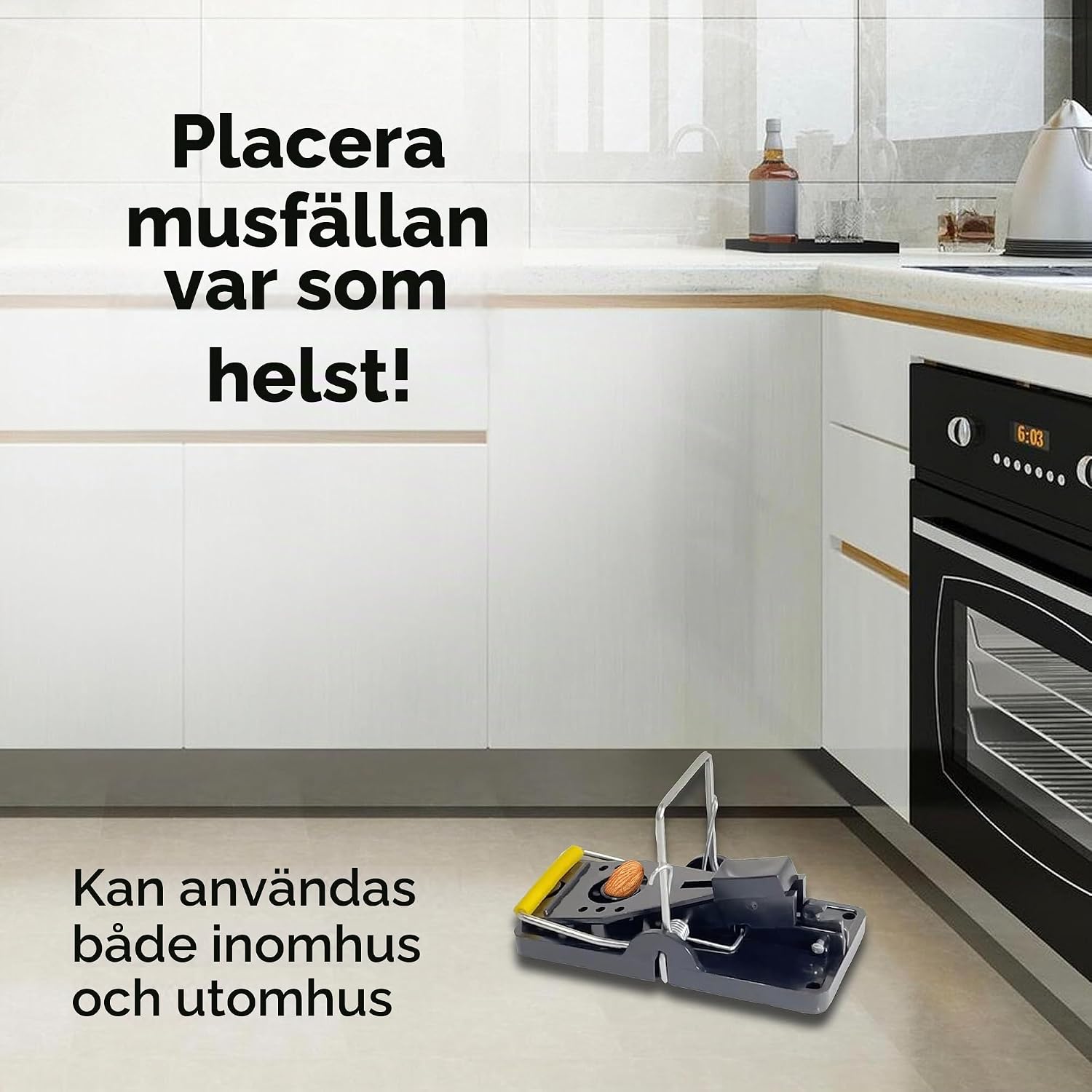 Detalle de ASPECTEK Mouse Trap – återanvändbara musfällor med betesskål, 6-pack