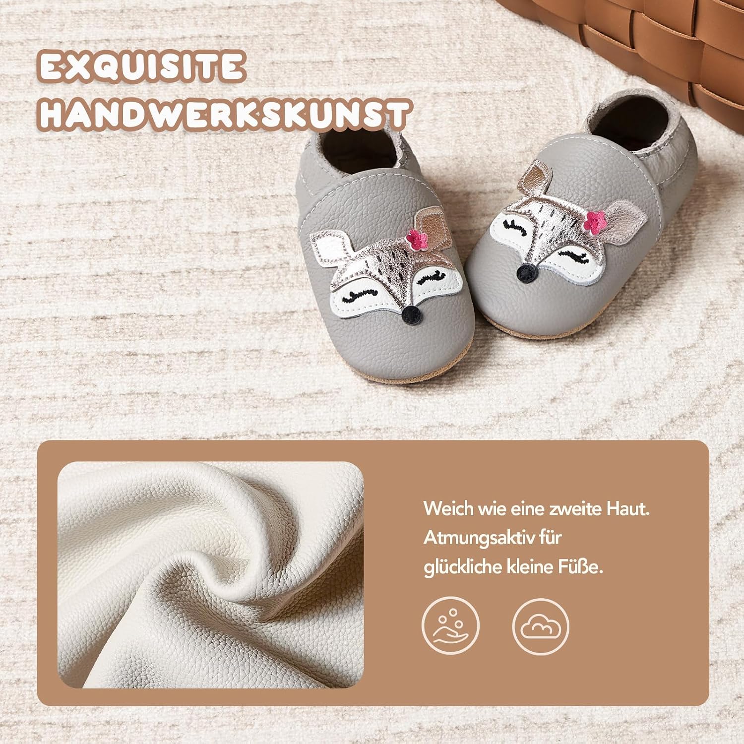 Detalle 2 de IceUnicorn Krabbelschuhe Baby Lauflernschuhe – Weiches Leder, rutschfeste Sohle, elastische Riemen