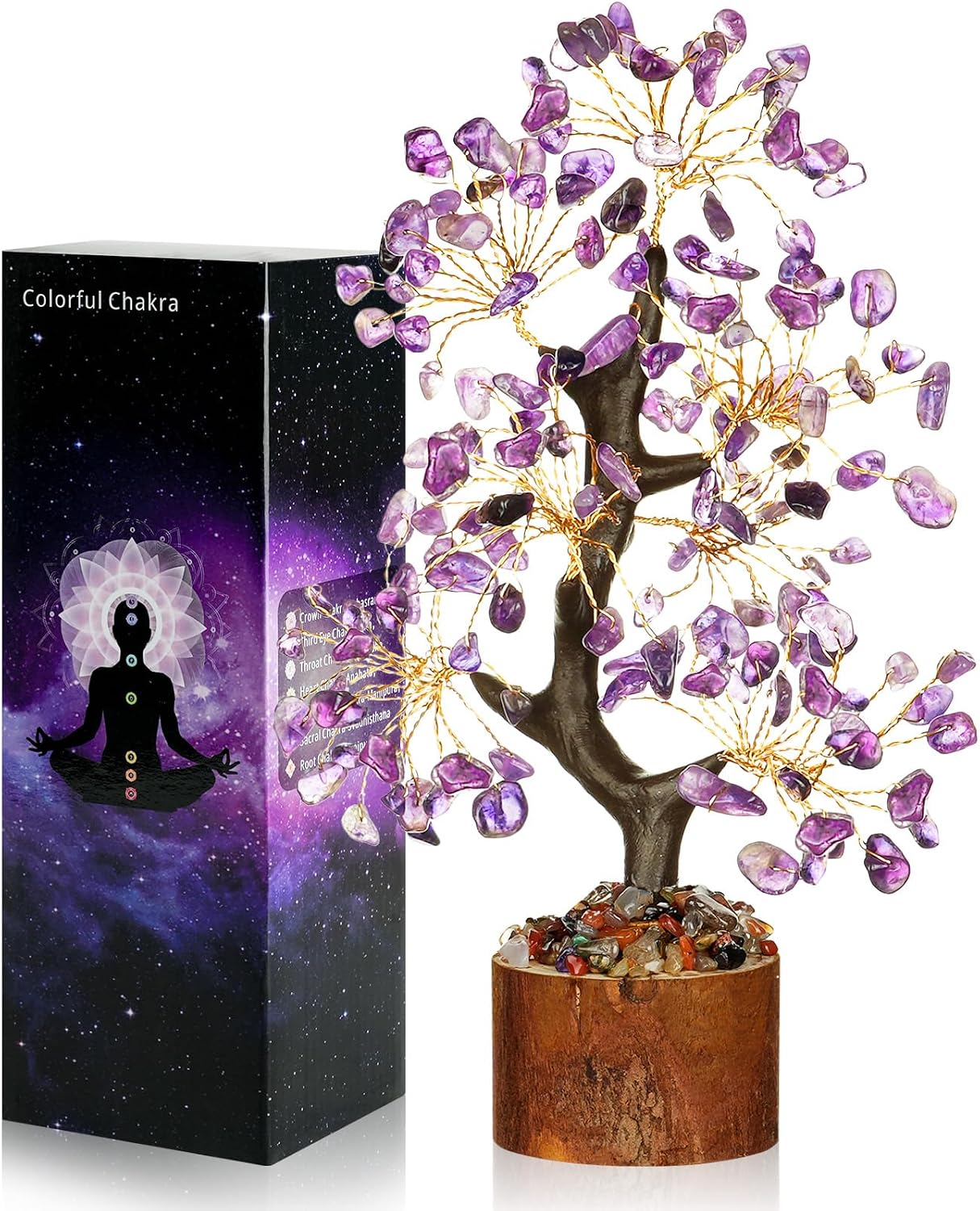 Detalle de Vicloon 7 Chakra-kristalboom in paars met houten voet