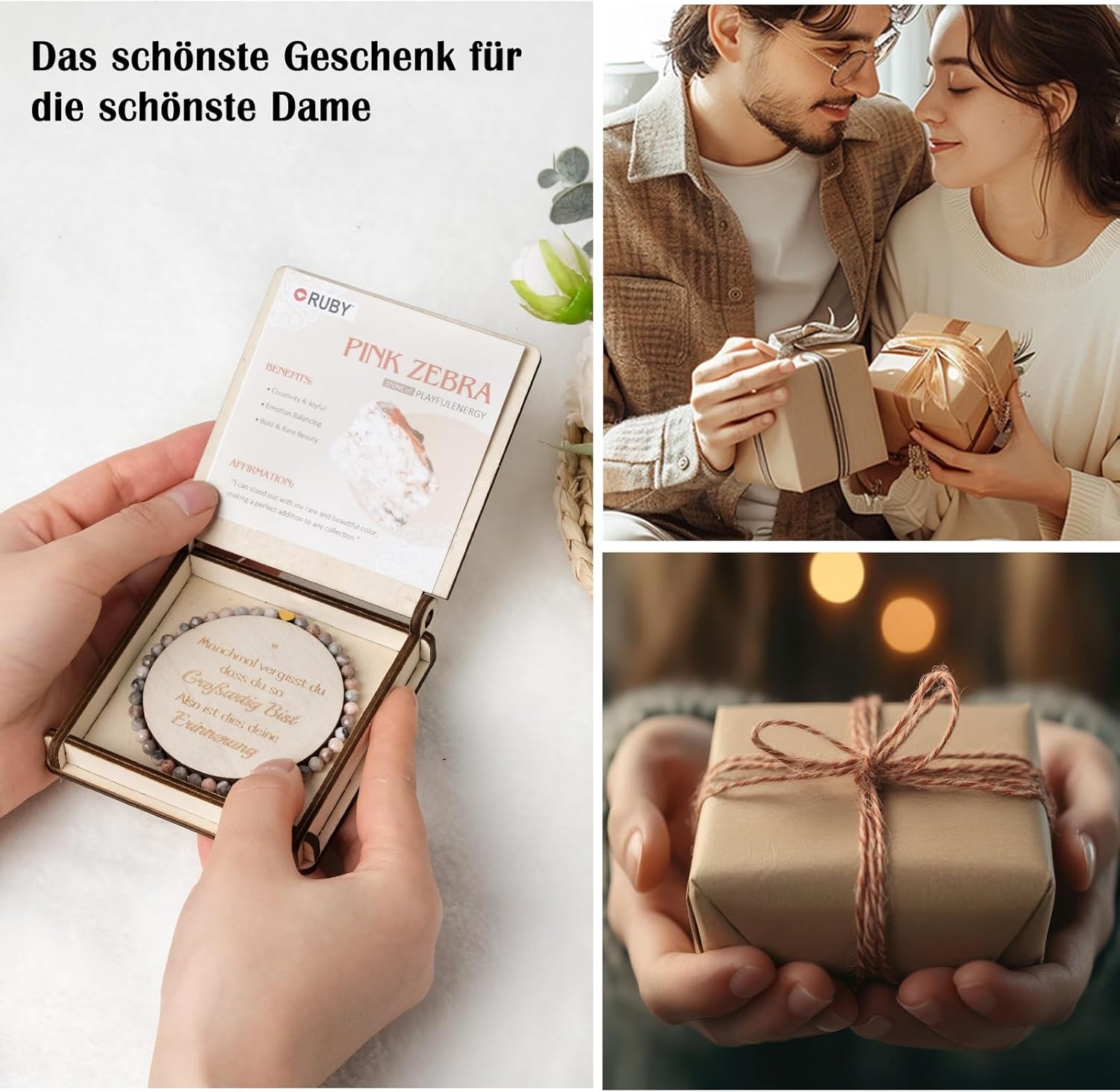 Thumbnail 2 de RUBY Edelstein Armband für Frauen – 4 mm Perlen, 18K Vergoldete Edelstahlherz-Accessoires, elastisch & handgefertigt