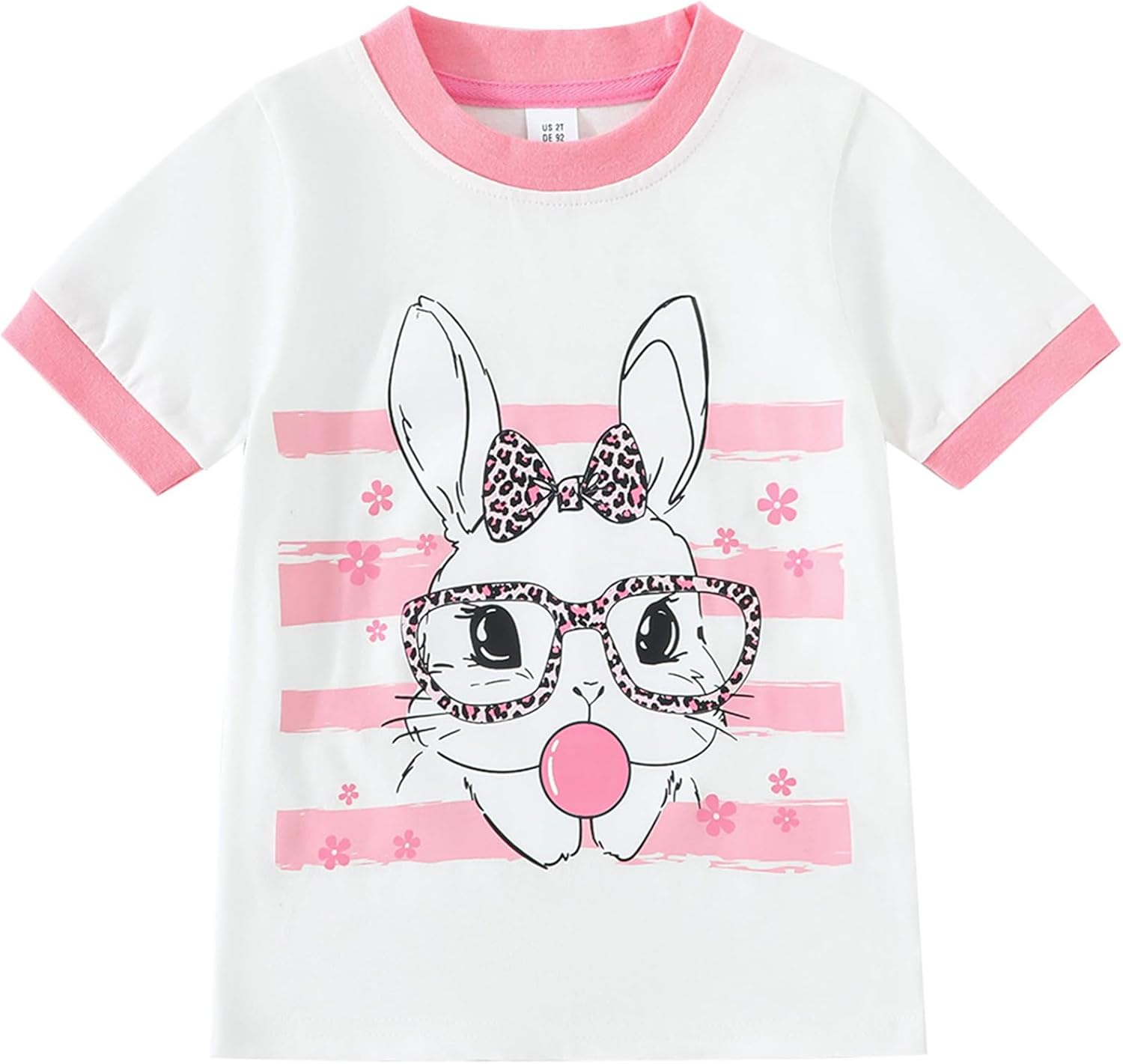 Detalle de Girls Bunny Shirts: 100% Cotton Short Sleeve Easter Tee for 2–7 Years