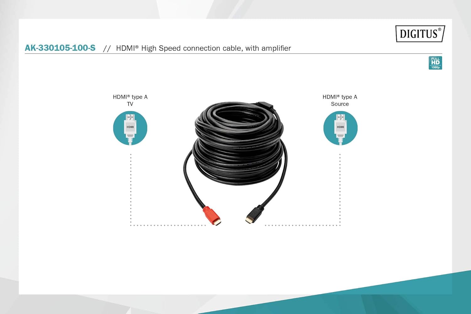 Thumbnail 4 de DIGITUS HDMI High Speed Anschlusskabel Typ A St/St 10,0 m mit Signalverstärker – Full HD 1080p/60Hz, vergoldete Kontakte, Schwarz