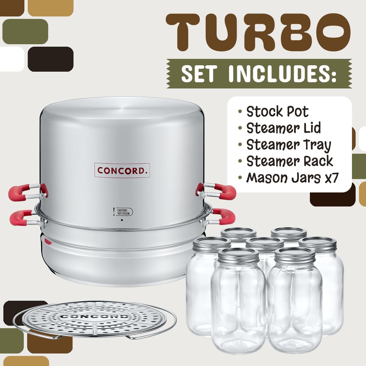 Thumbnail 2 de Concord Stainless Steel Turbo Steam Canner Set (20 Qt) with Jars, Rack & Induction Compatibility