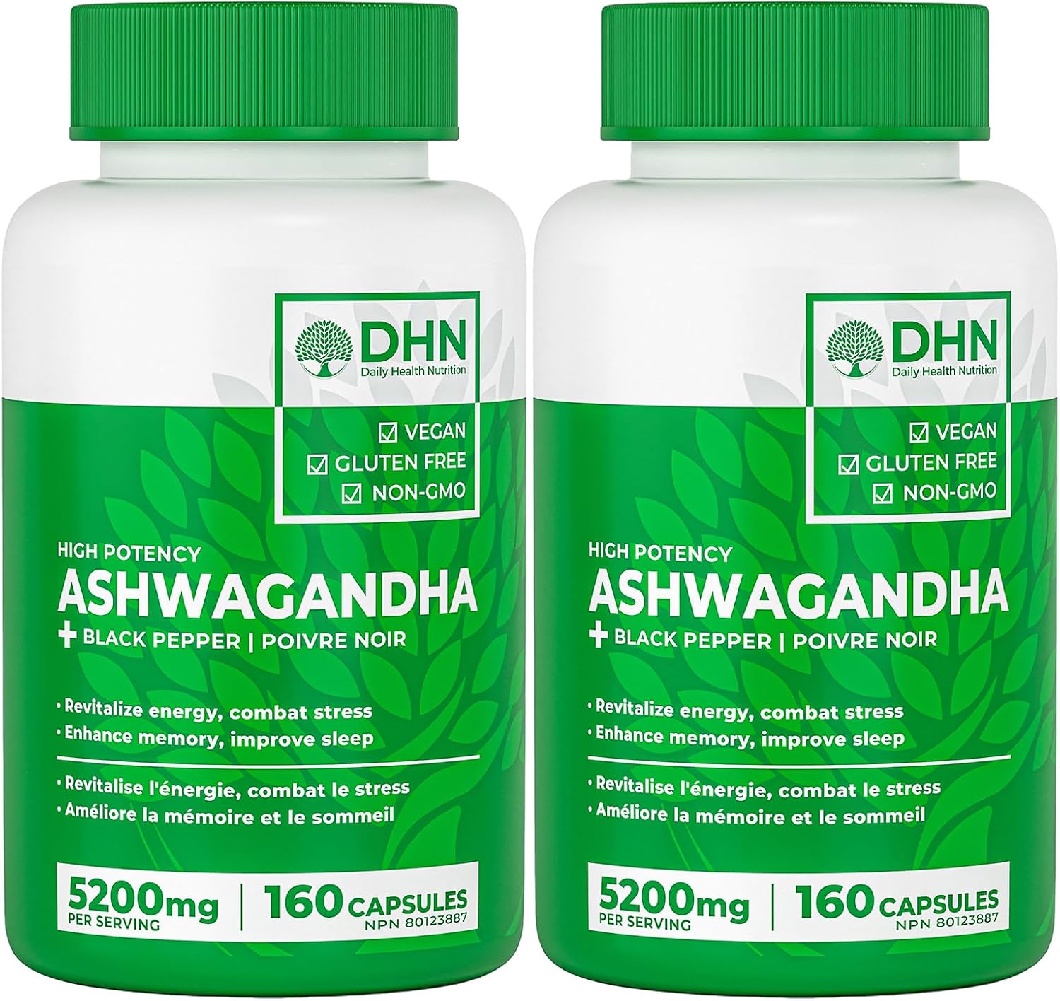 Detalle de DH Nutrition Ashwagandha Capsules, 4:1 Root Extract, Black Pepper, 320 Count