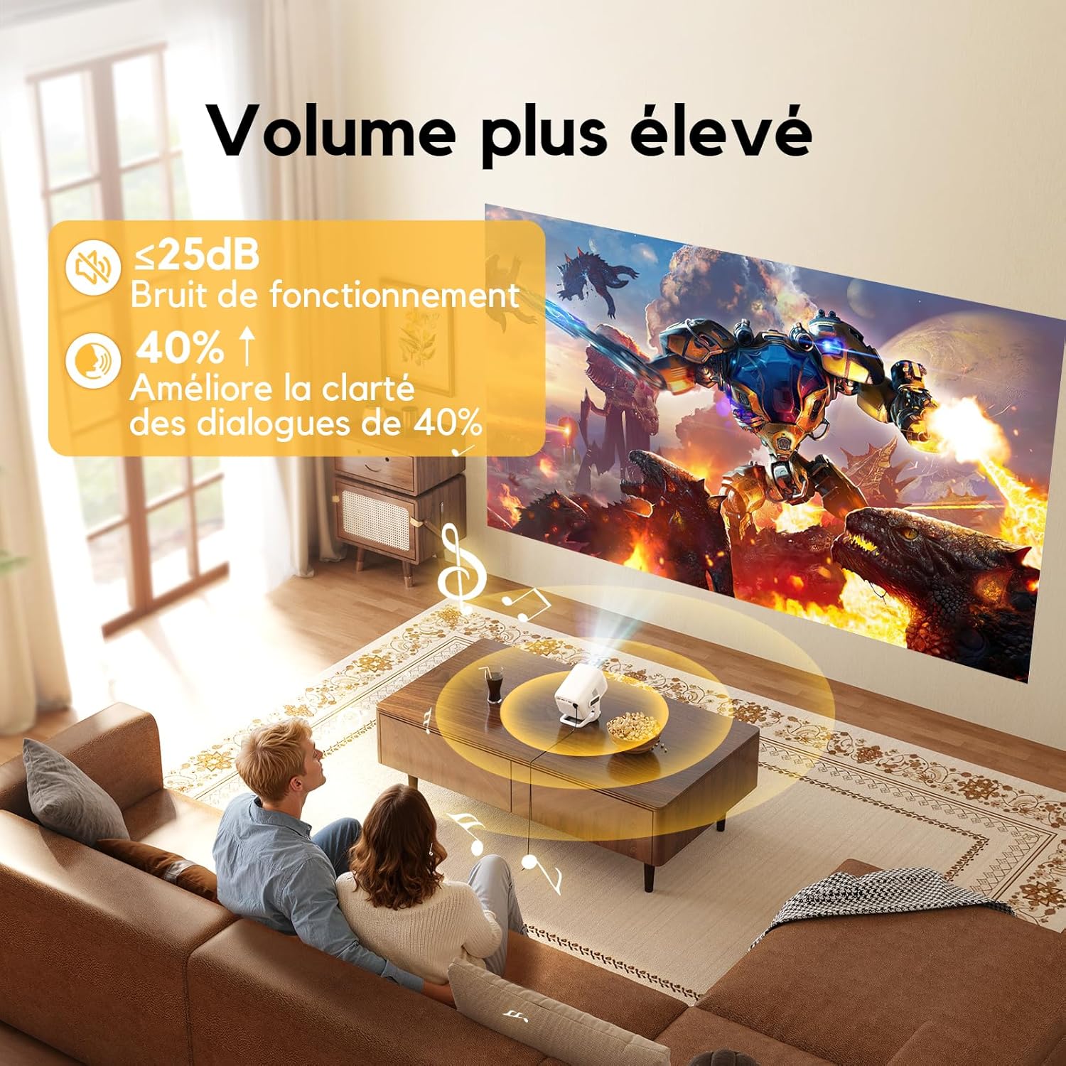 Detalle 2 de AKIYO O4 – Rétroprojecteur portable 1080p Full HD avec support 4K, Wi‑Fi 6 et Bluetooth 5.4