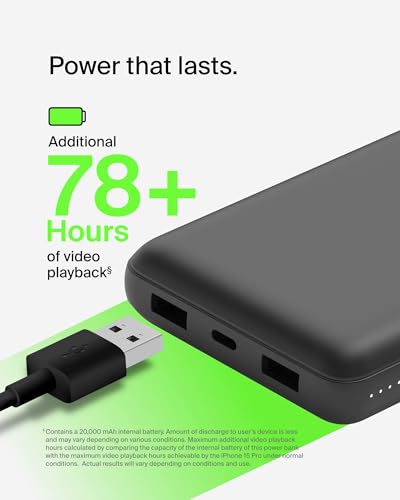 Detalle de Belkin BoostCharge 20000mAh 15W Power Bank with 1 USB-C Port & 2 USB-A Ports