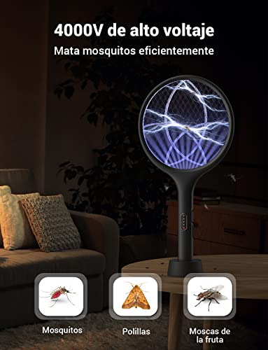Detalle 2 de YISSVIC Raqueta Matamoscas Eléctrica 2 en 1 4000V USB Recargable 1500mAh – Negro