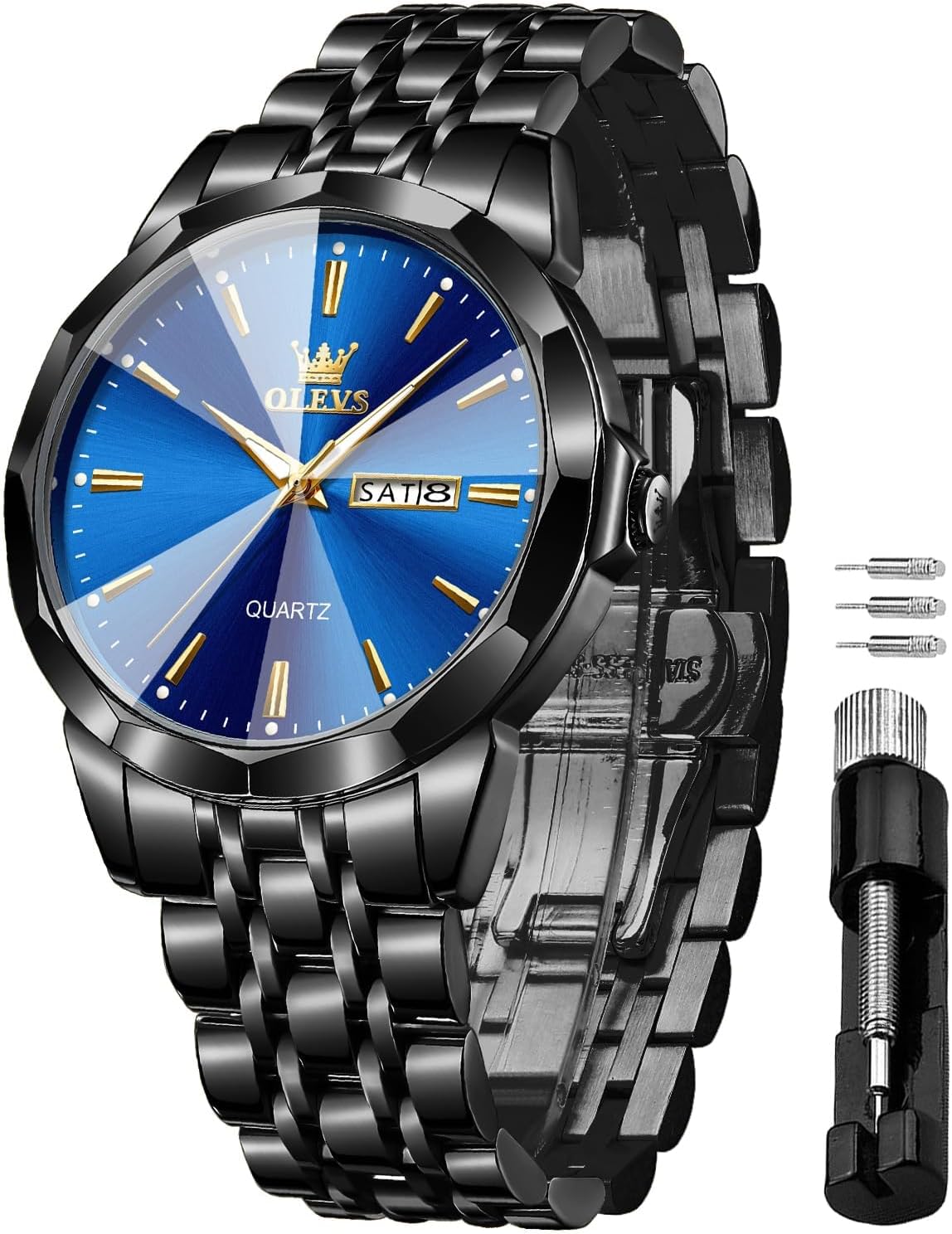 Thumbnail 6 de OLEVS Skelettuhr Quarz Rennwagenrad Herrenarmbanduhr im Business-Stil